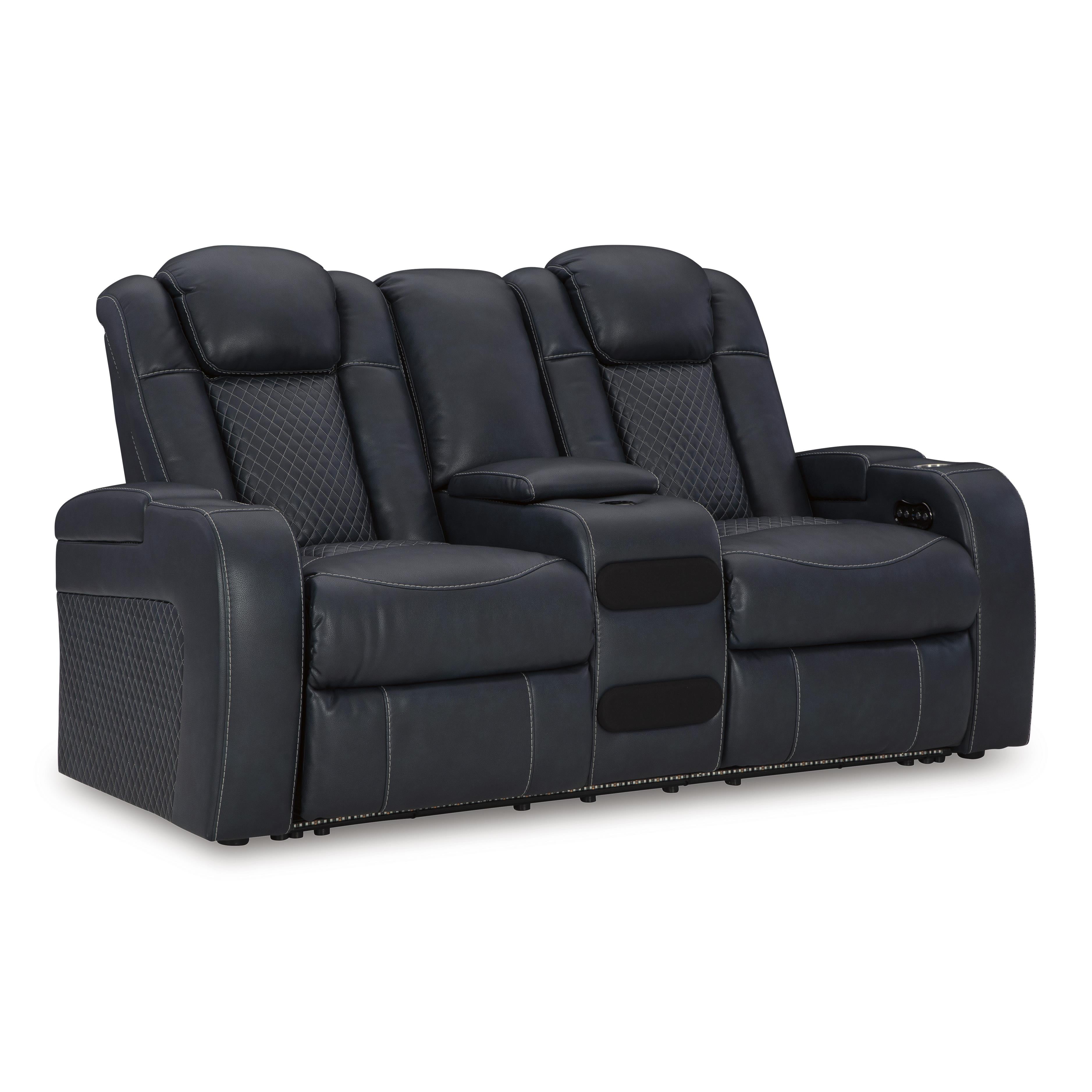  Manufacturer Color_Sapphire --  Fyne-Dyme 3660318 Power Reclining Loveseat with Console and Adjustable Headrest IMAGE 1