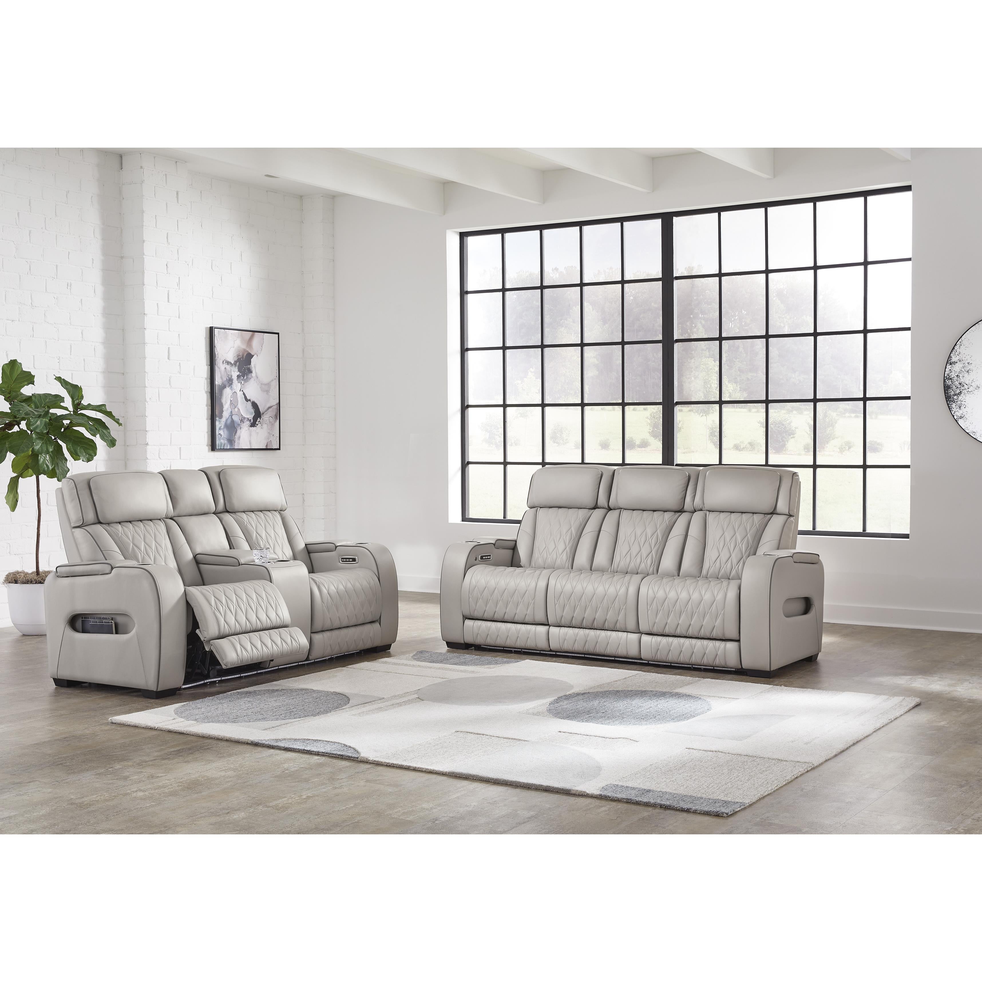  Manufacturer Color_Grey --  Signature Design by Ashley Boyington Power Reclining Leather Match Sofa IMAGE 13