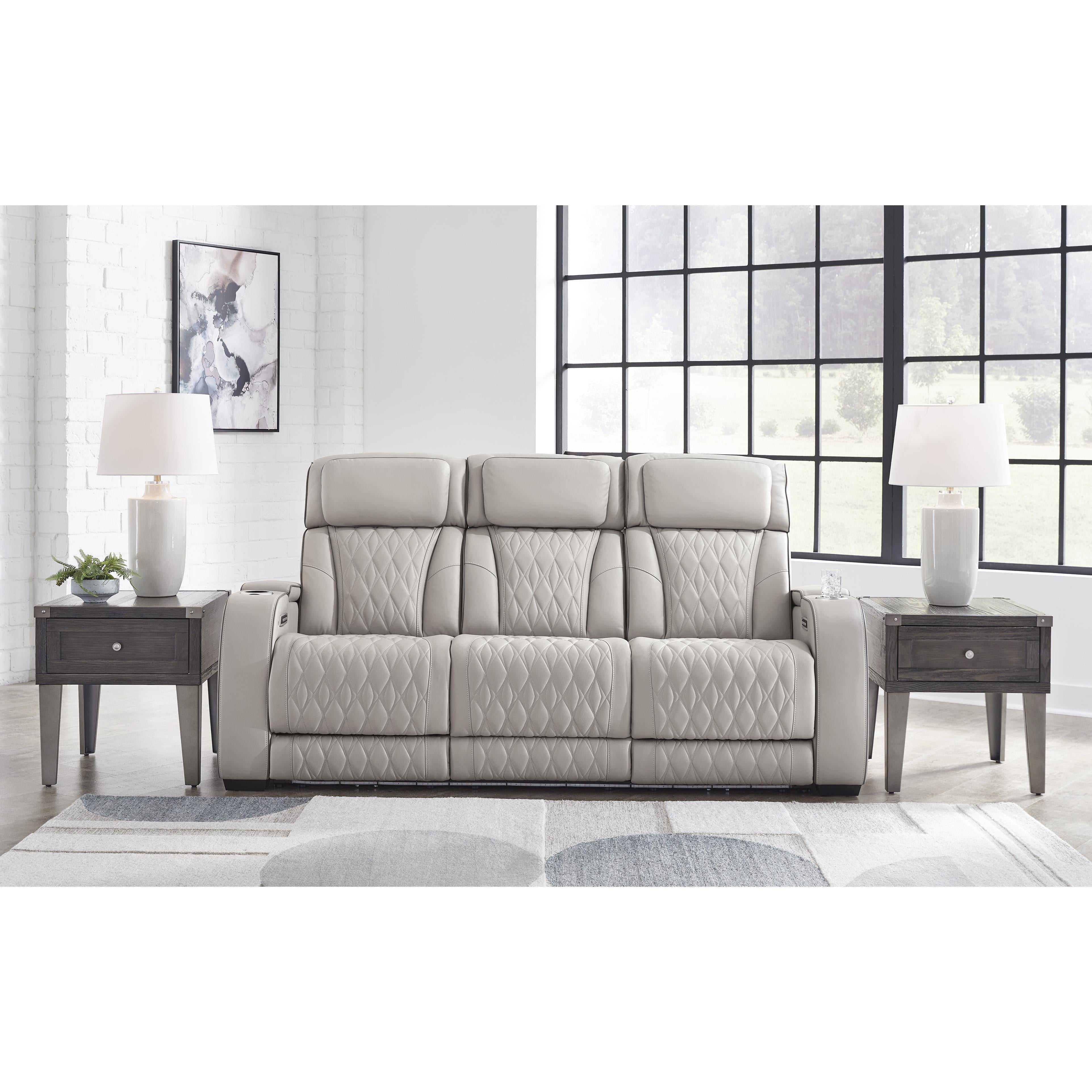  Manufacturer Color_Grey --  Signature Design by Ashley Boyington Power Reclining Leather Match Sofa IMAGE 6