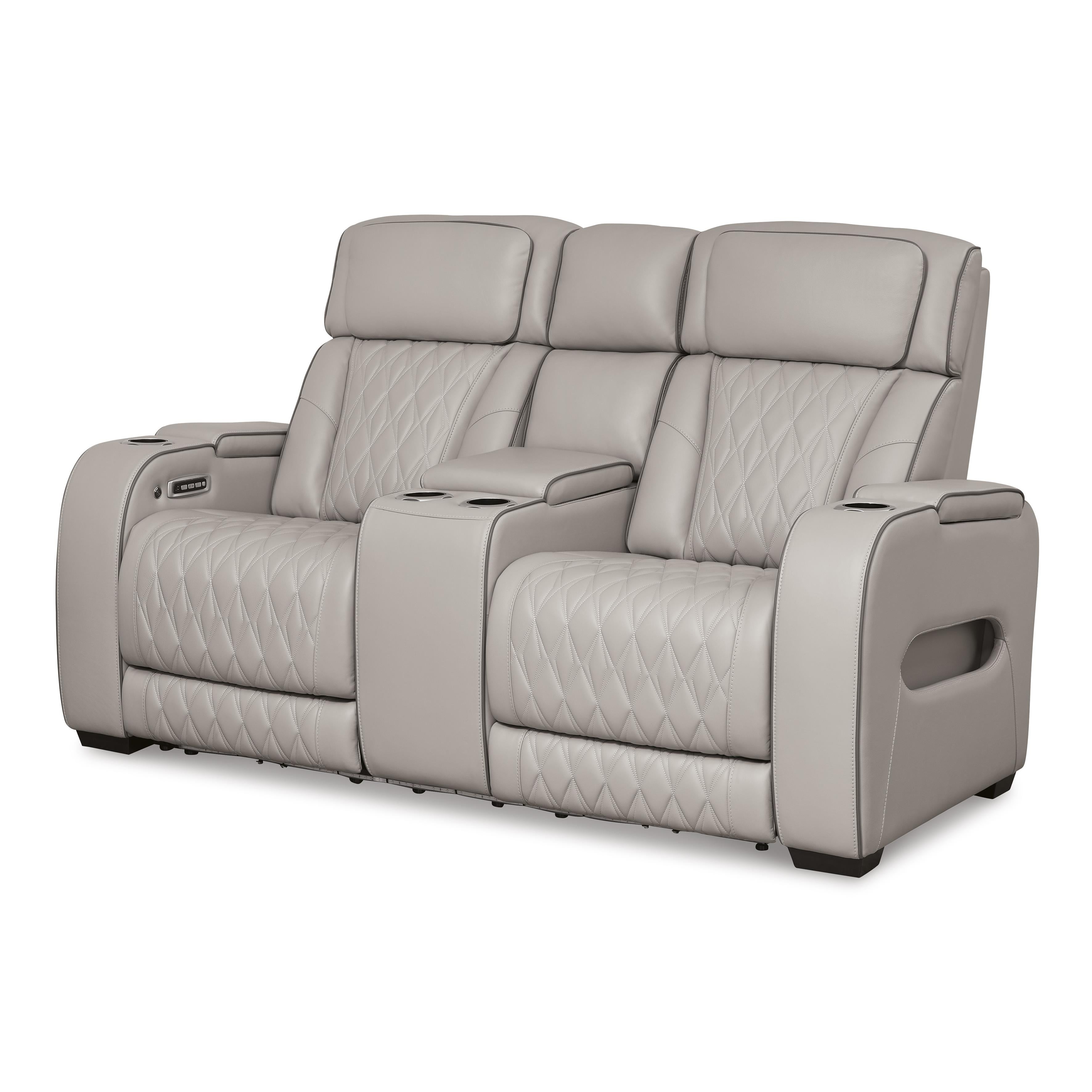  Manufacturer Color_Grey --  Signature Design by Ashley Boyington Power Reclining Leather Match Loveseat with Console IMAGE 1