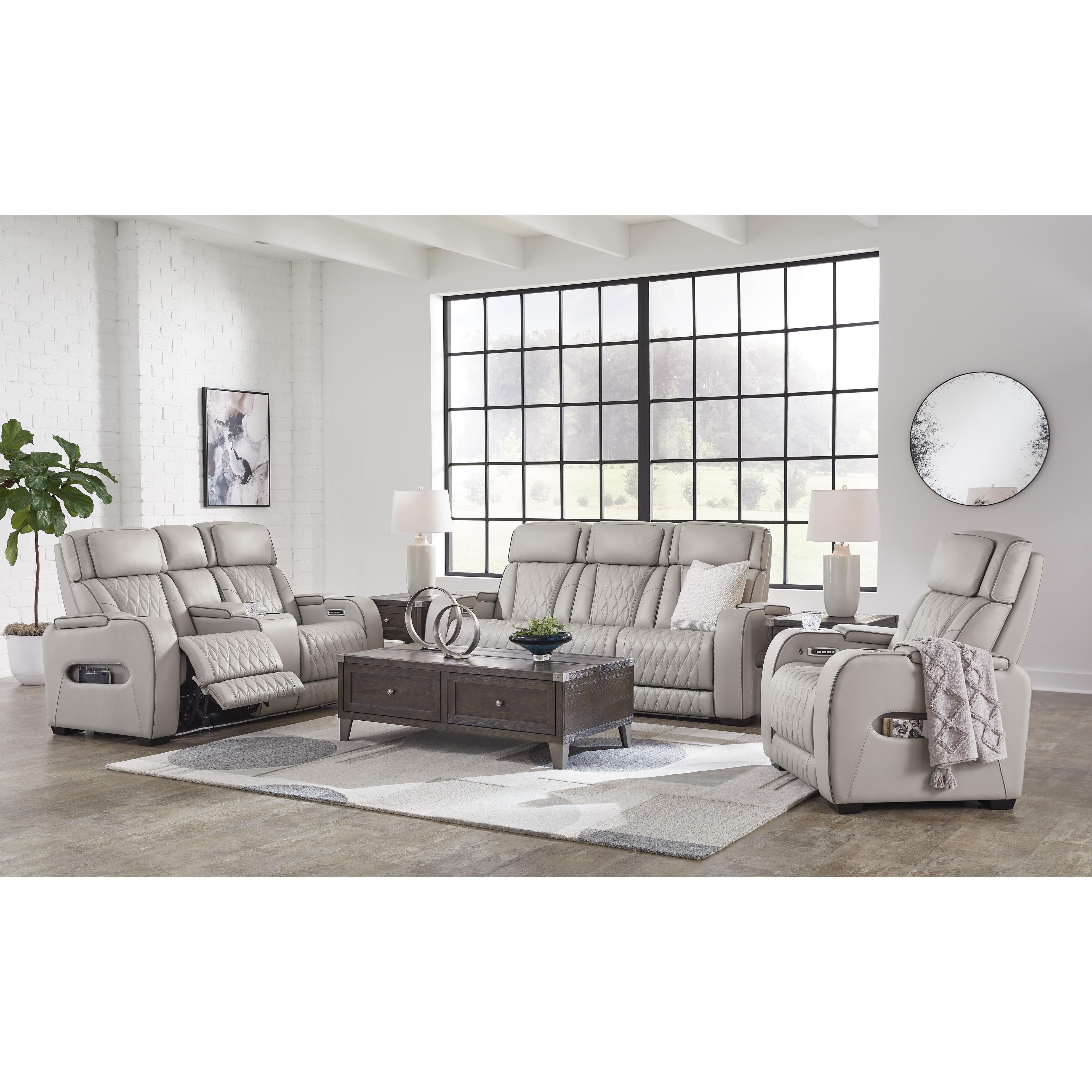  Manufacturer Color_Grey --  Signature Design by Ashley Boyington Power Reclining Leather Match Loveseat with Console IMAGE 18