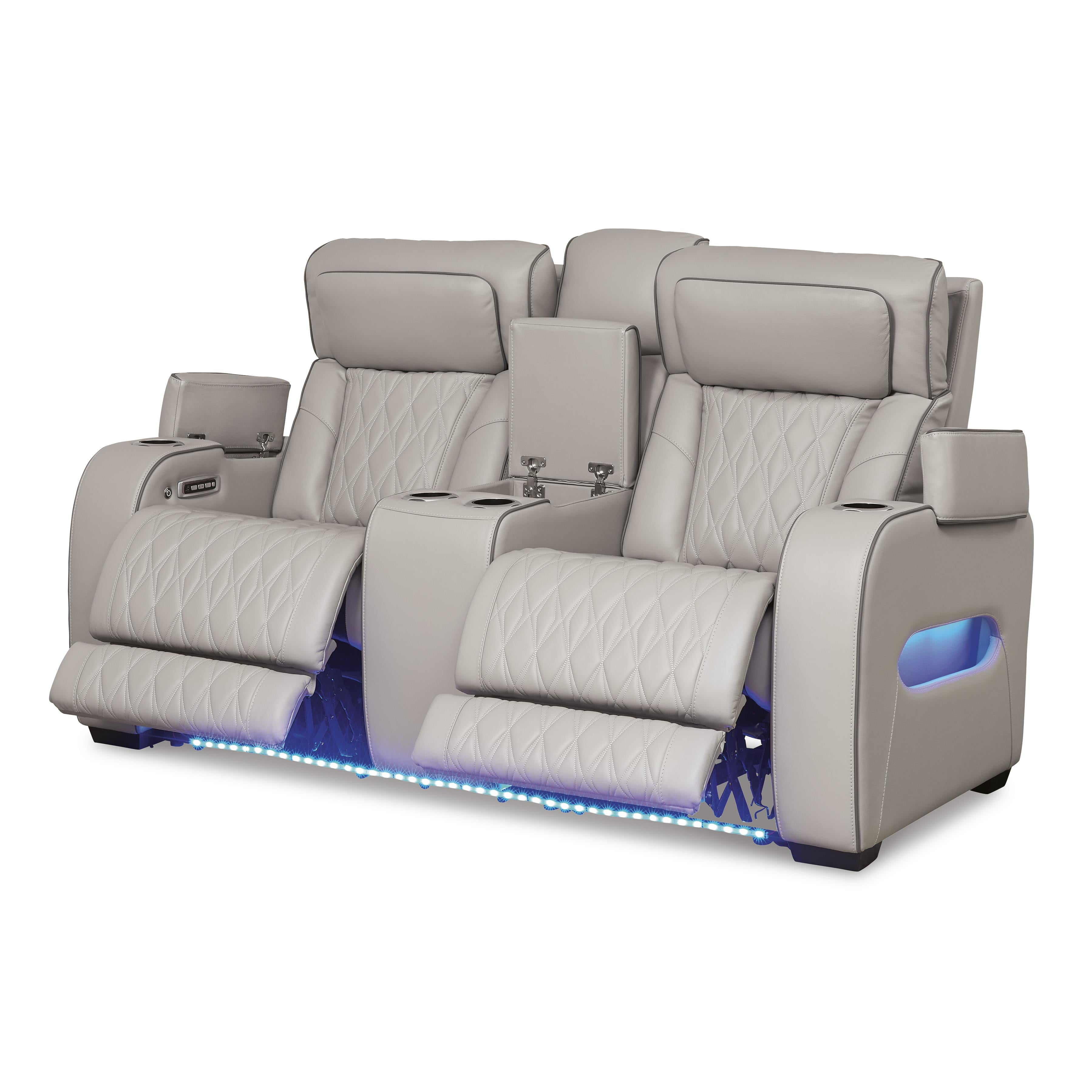  Manufacturer Color_Grey --  Signature Design by Ashley Boyington Power Reclining Leather Match Loveseat with Console IMAGE 2