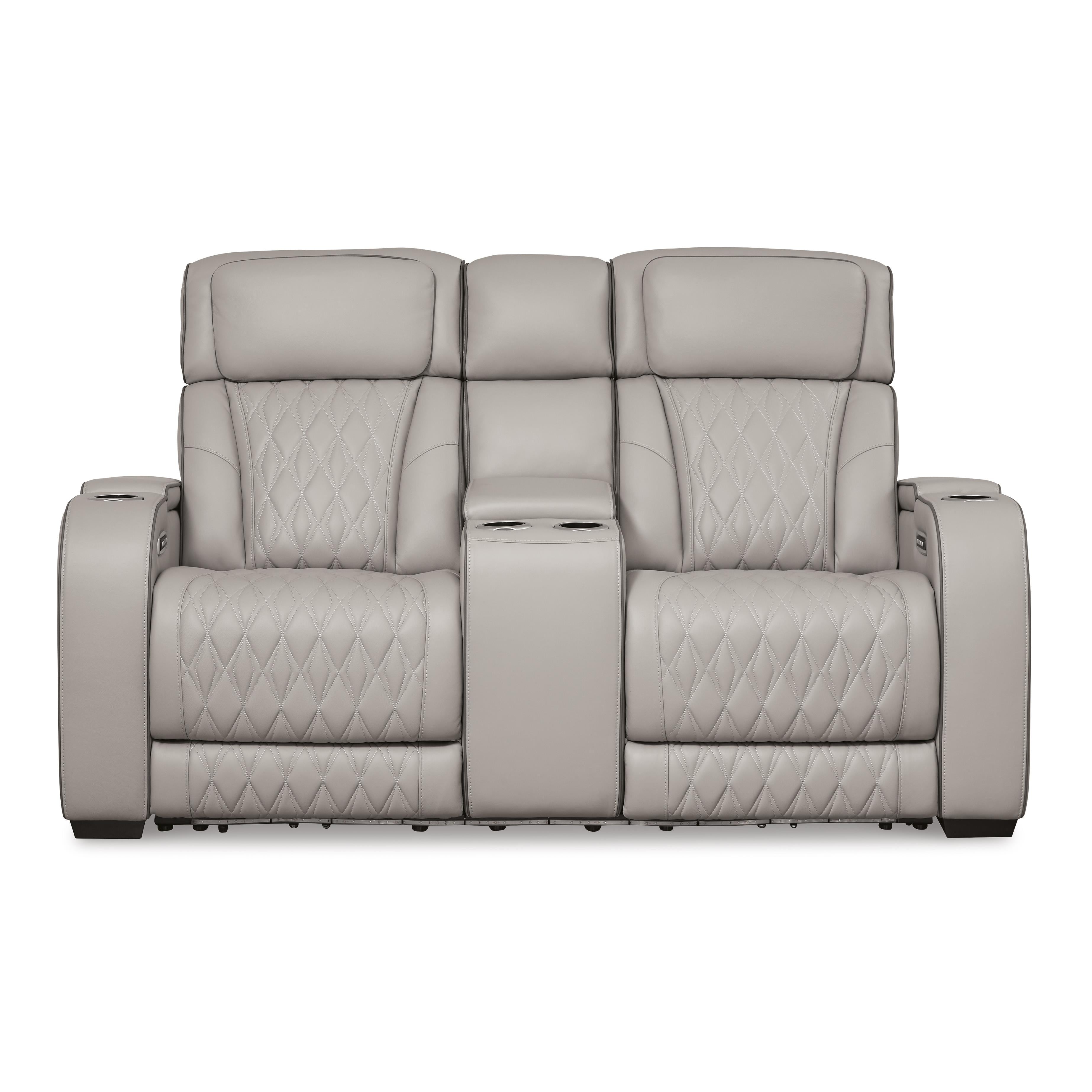  Manufacturer Color_Grey --  Signature Design by Ashley Boyington Power Reclining Leather Match Loveseat with Console IMAGE 3