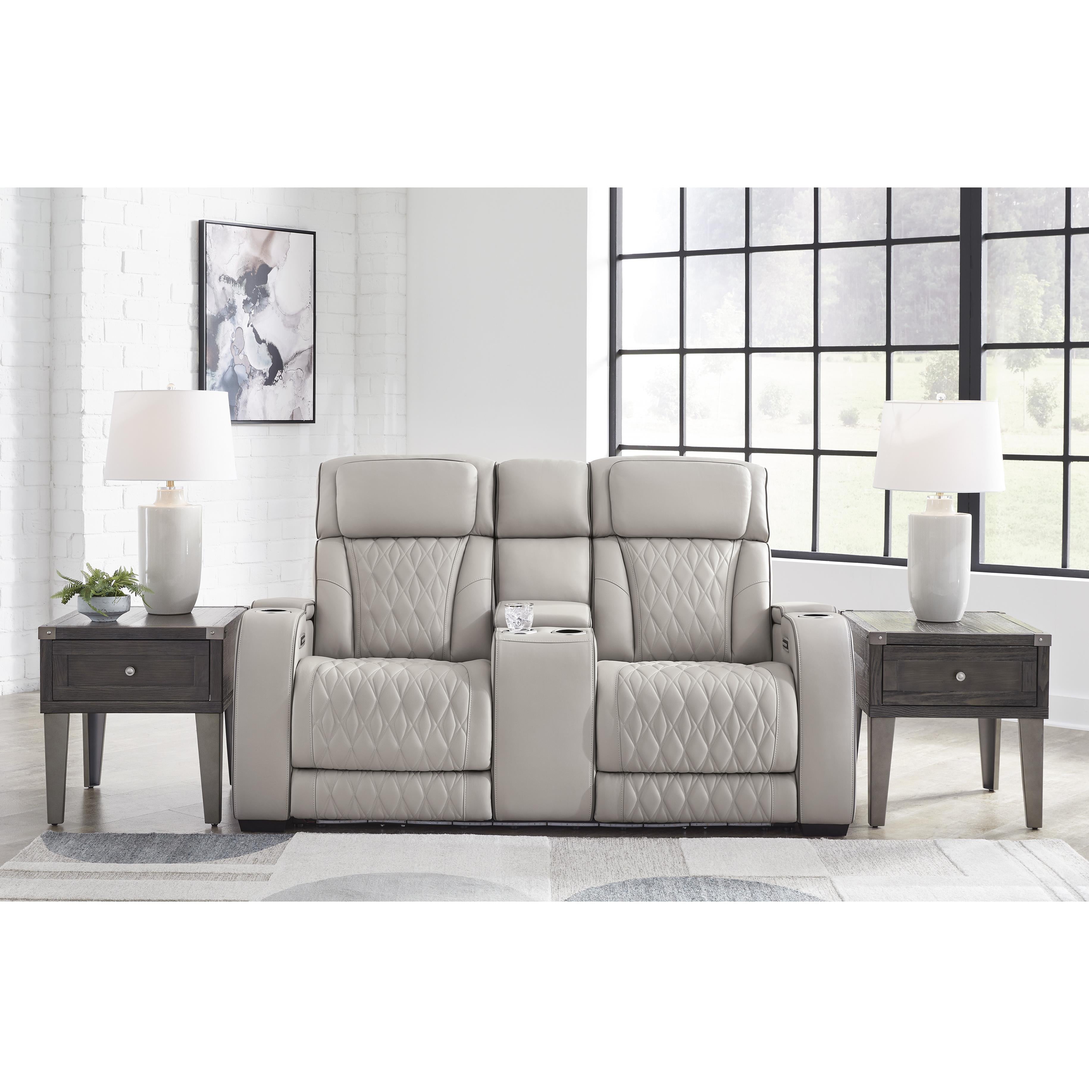  Manufacturer Color_Grey --  Signature Design by Ashley Boyington Power Reclining Leather Match Loveseat with Console IMAGE 6