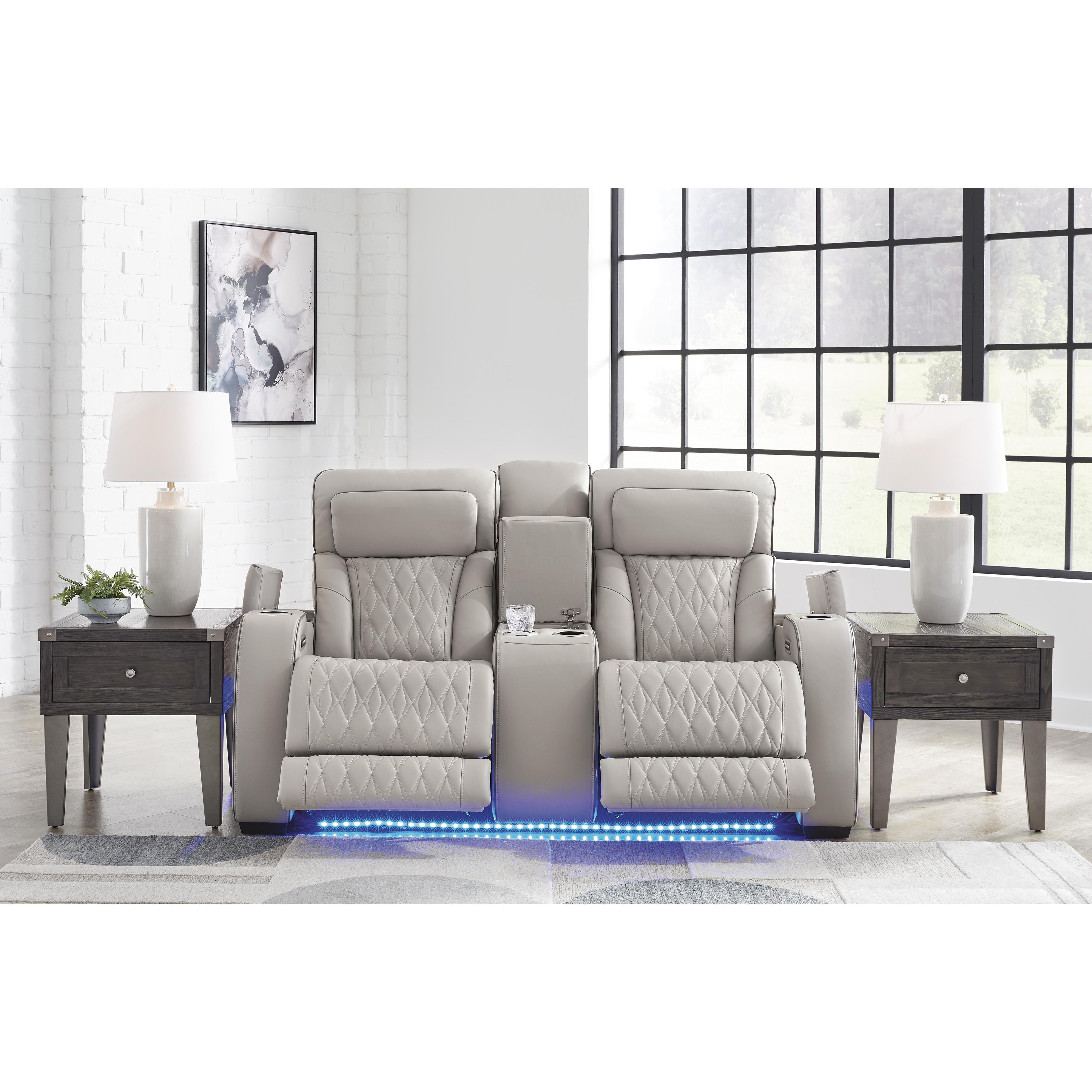  Manufacturer Color_Grey --  Signature Design by Ashley Boyington Power Reclining Leather Match Loveseat with Console IMAGE 7