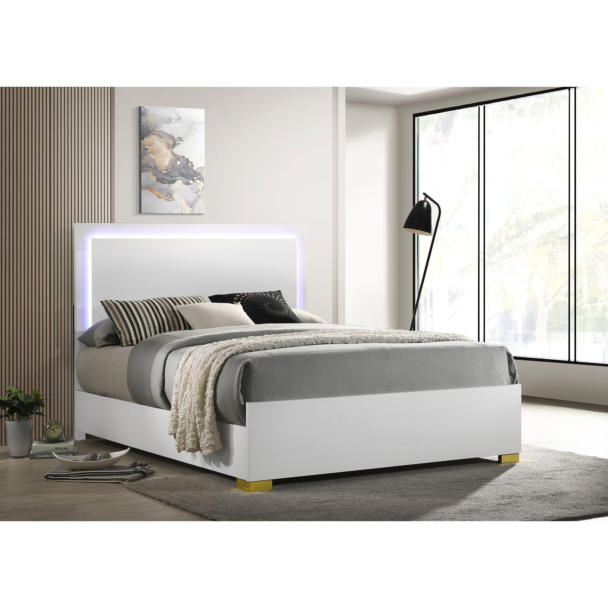  Size_Queen --  Marceline 222931Q Wood Queen LED Panel Bed - White IMAGE 2