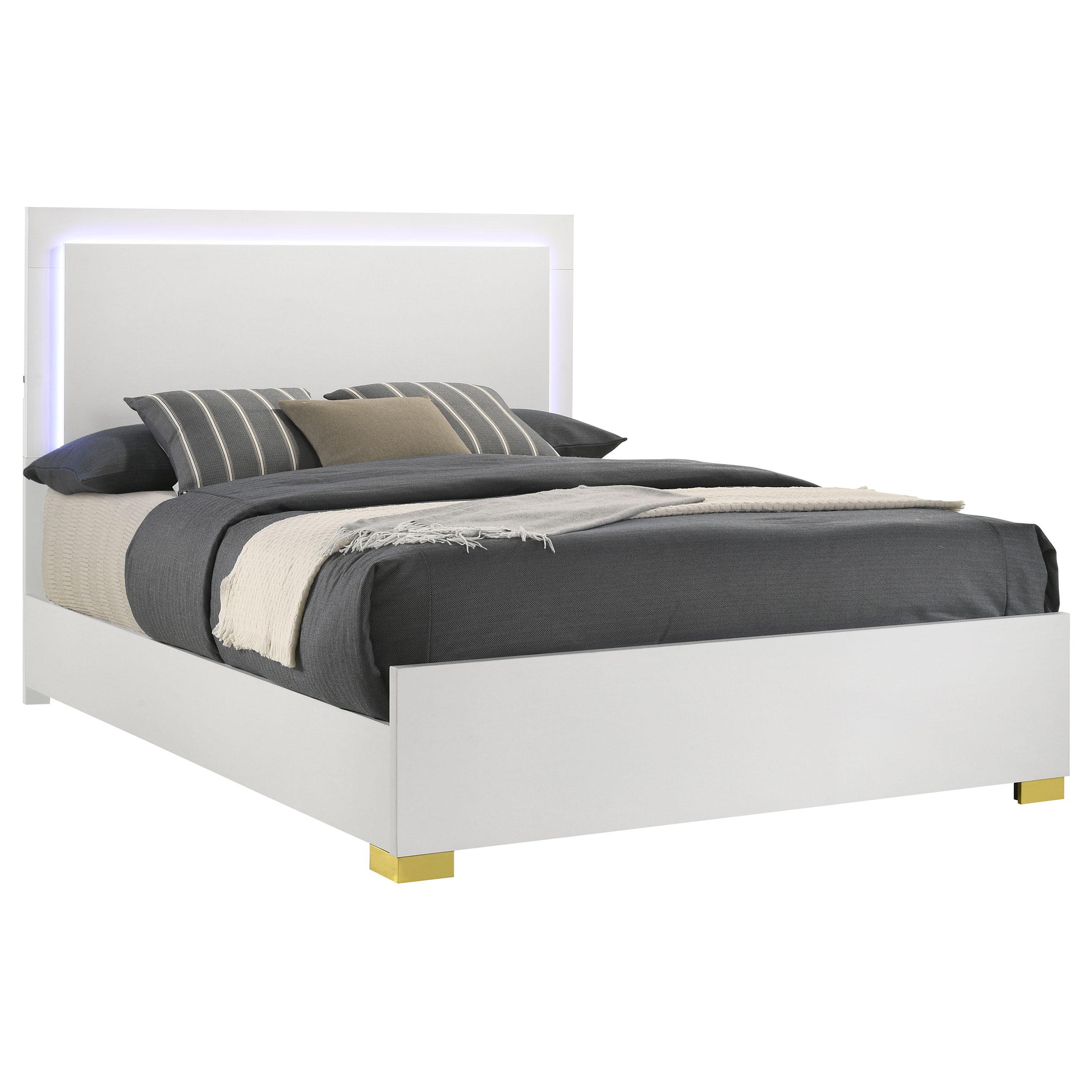  Size_King --  Marceline 222931KE Wood Eastern King LED Panel Bed - White IMAGE 1