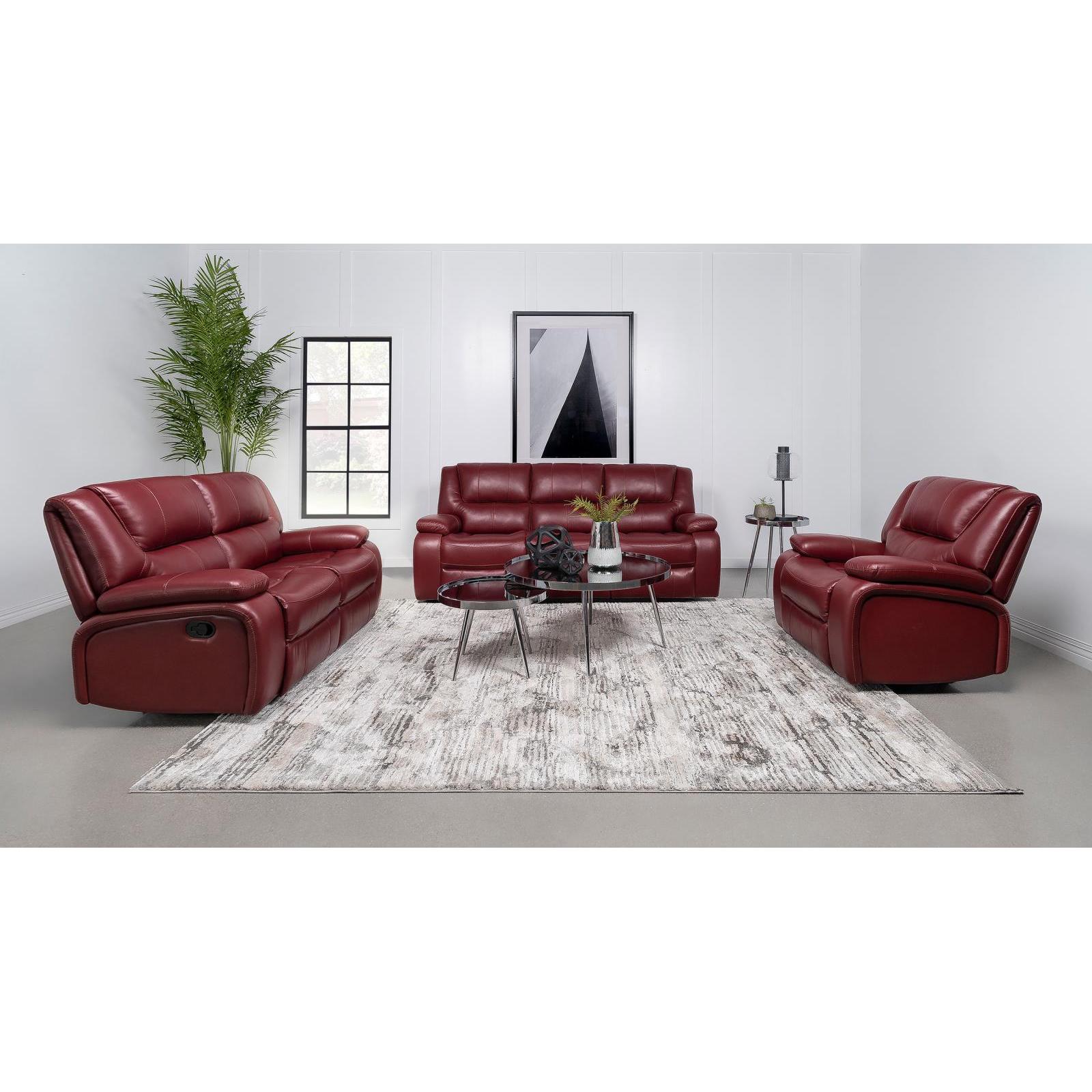  Coaster Furniture Camila 610242 Upholstered Motion Reclining Loveseat - Red IMAGE 2