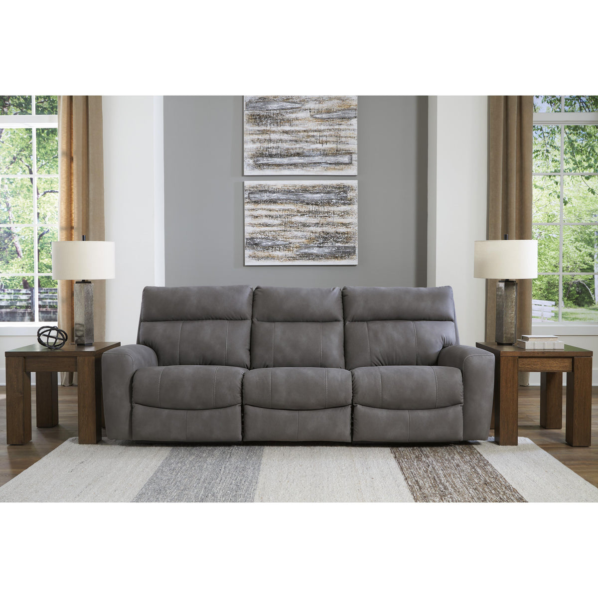  Manufacturer Color_Slate -- Signature Design by Ashley Next Gen DuraPella Power Reclining Leather Look 3 pc Sectional IMAGE 3