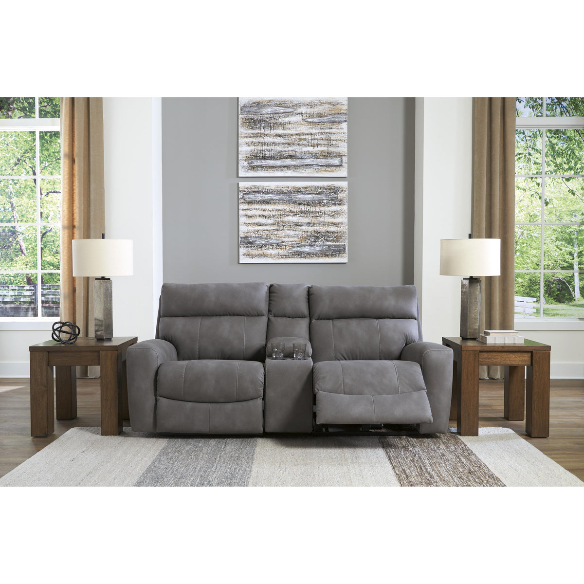  Manufacturer Color_Slate -- Signature Design by Ashley Next Gen DuraPella Power Reclining Leather Look 3 pc Sectional IMAGE 4