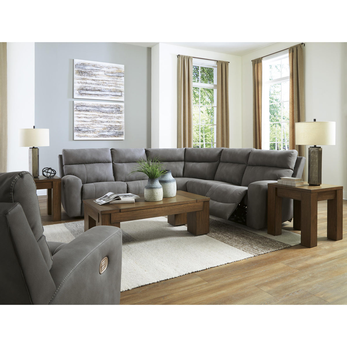  Manufacturer Color_Slate -- Signature Design by Ashley Next Gen DuraPella Power Reclining Leather Look 5 pc Sectional IMAGE 7