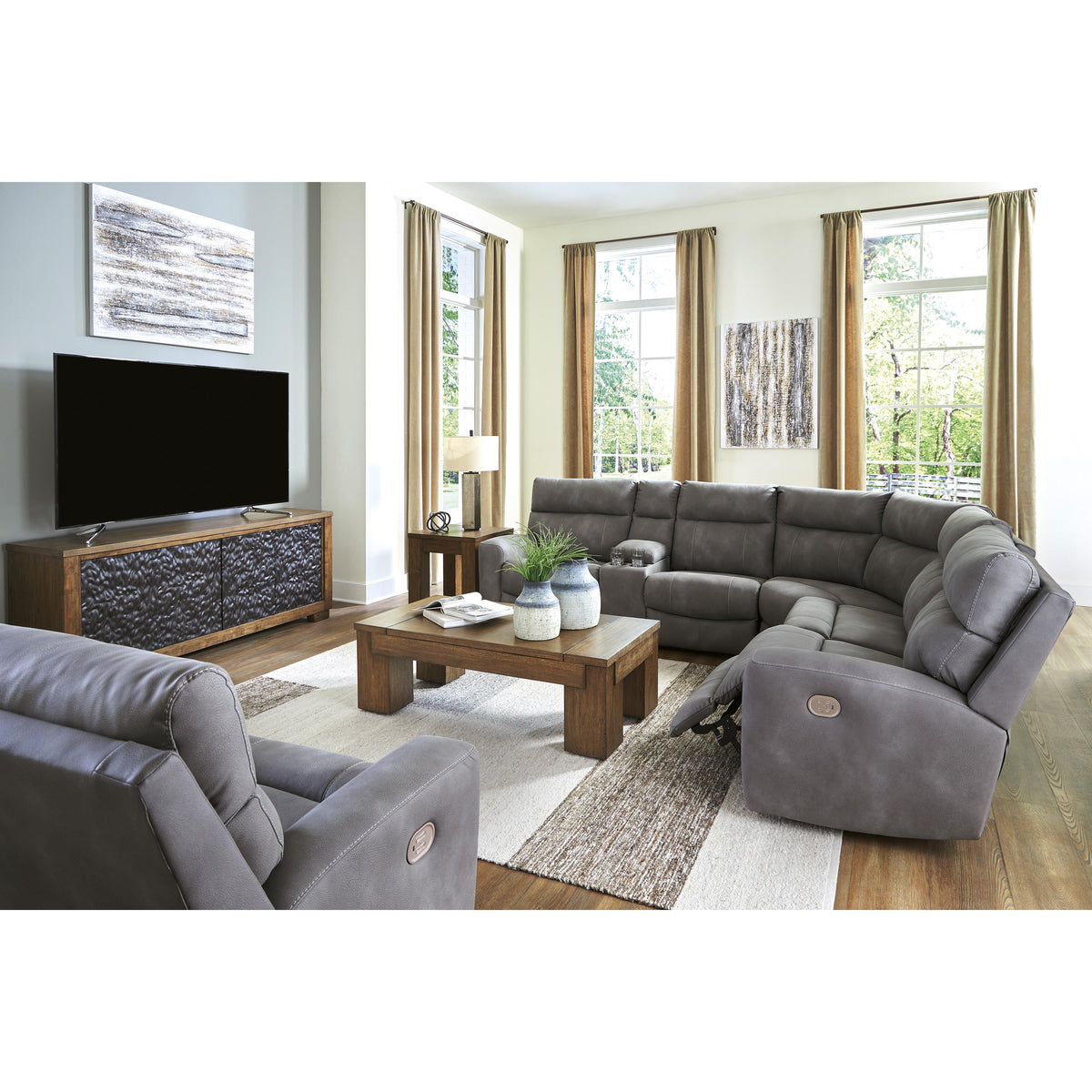  Manufacturer Color_Slate -- Signature Design by Ashley Next Gen DuraPella Power Reclining Leather Look 6 pc Sectional IMAGE 10