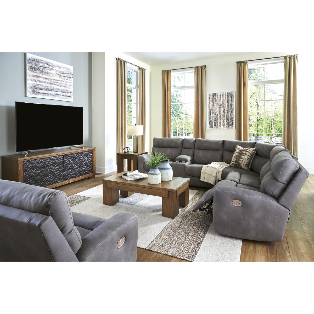  Manufacturer Color_Slate -- Signature Design by Ashley Next Gen DuraPella Power Reclining Leather Look 6 pc Sectional IMAGE 11