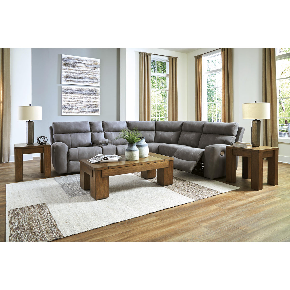  Manufacturer Color_Slate -- Signature Design by Ashley Next Gen DuraPella Power Reclining Leather Look 6 pc Sectional IMAGE 4