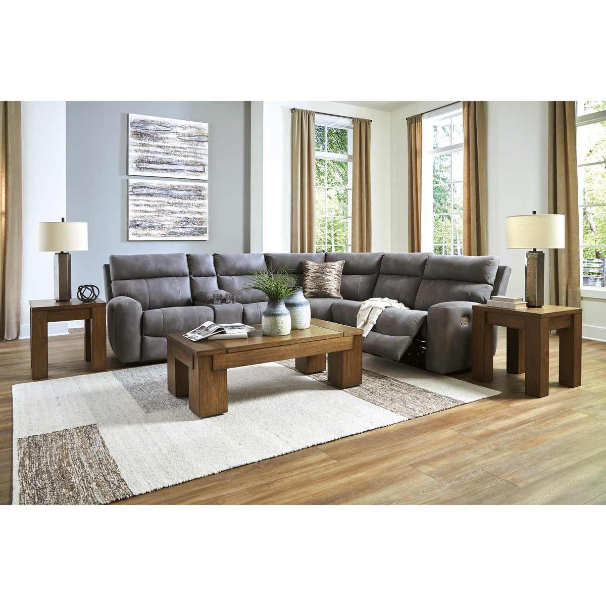  Manufacturer Color_Slate -- Signature Design by Ashley Next Gen DuraPella Power Reclining Leather Look 6 pc Sectional IMAGE 7