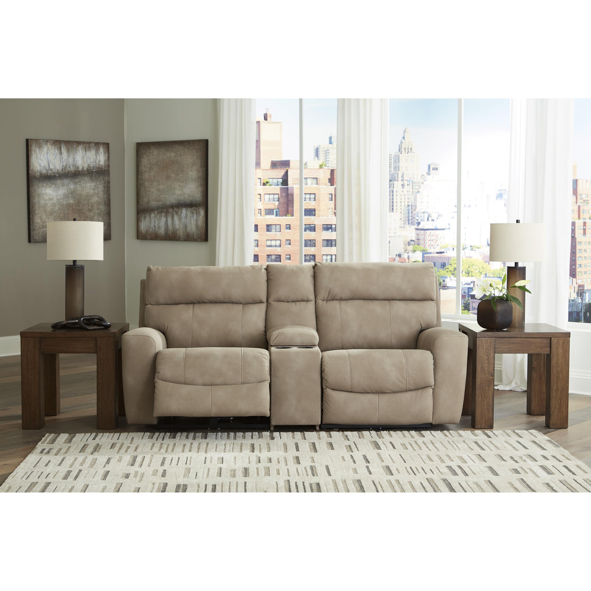  Manufacturer Color_Sand -- Next-Gen DuraPella 61004S3 3 pc Power Reclining Sectional Loveseat with Console IMAGE 3