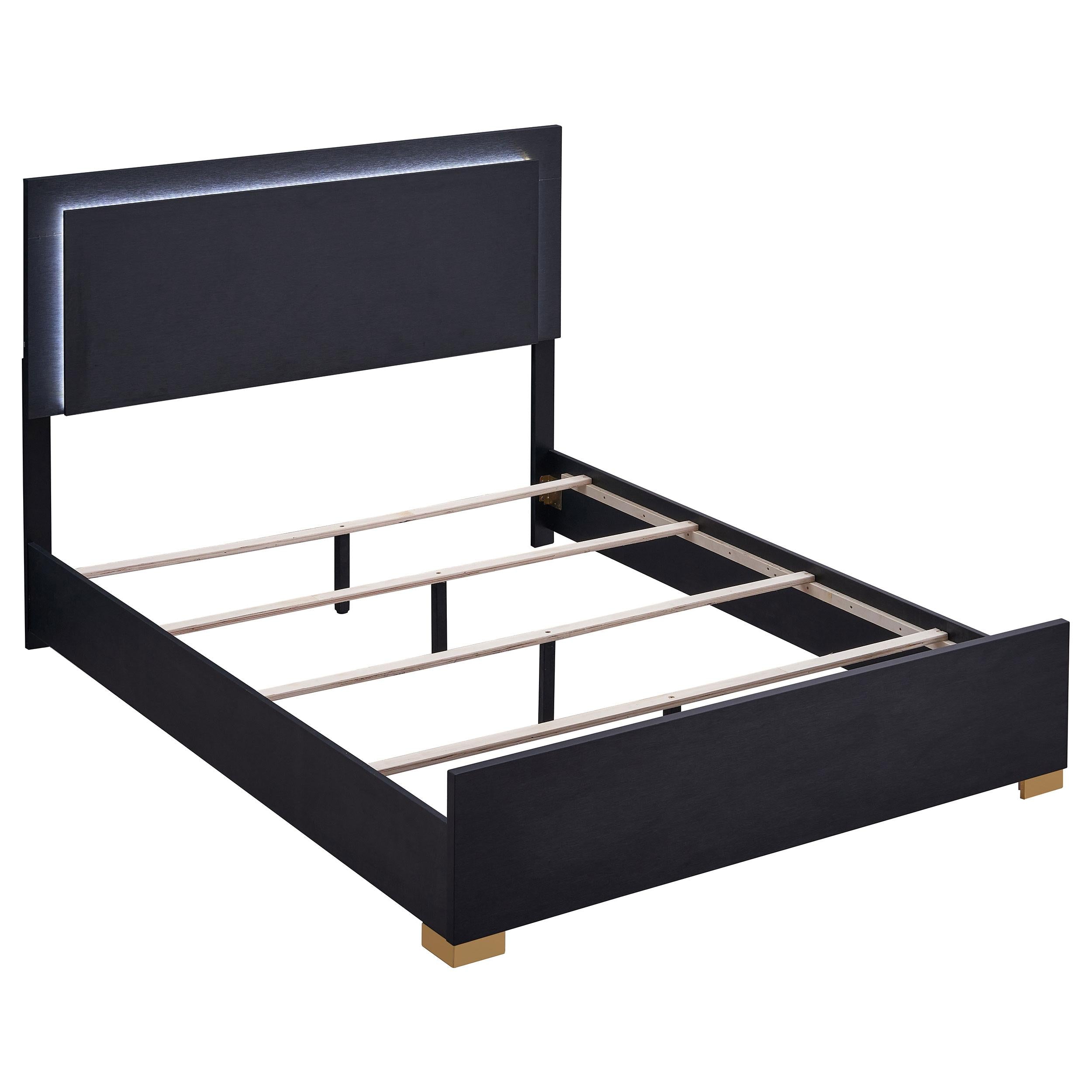  Size_King --  Marceline 222831KE Wood Eastern King LED Panel Bed - Black IMAGE 1