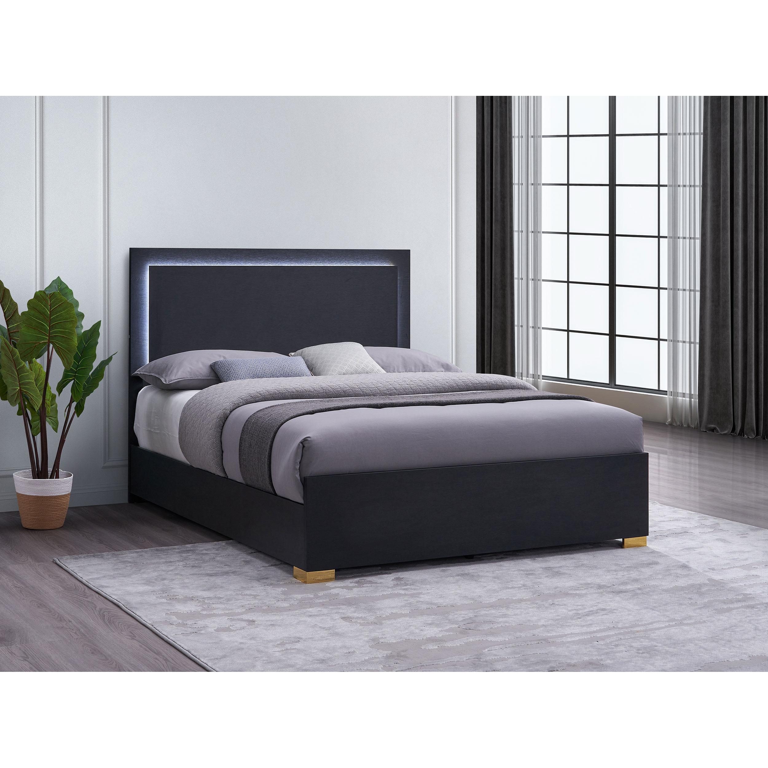  Size_King --  Marceline 222831KE Wood Eastern King LED Panel Bed - Black IMAGE 2