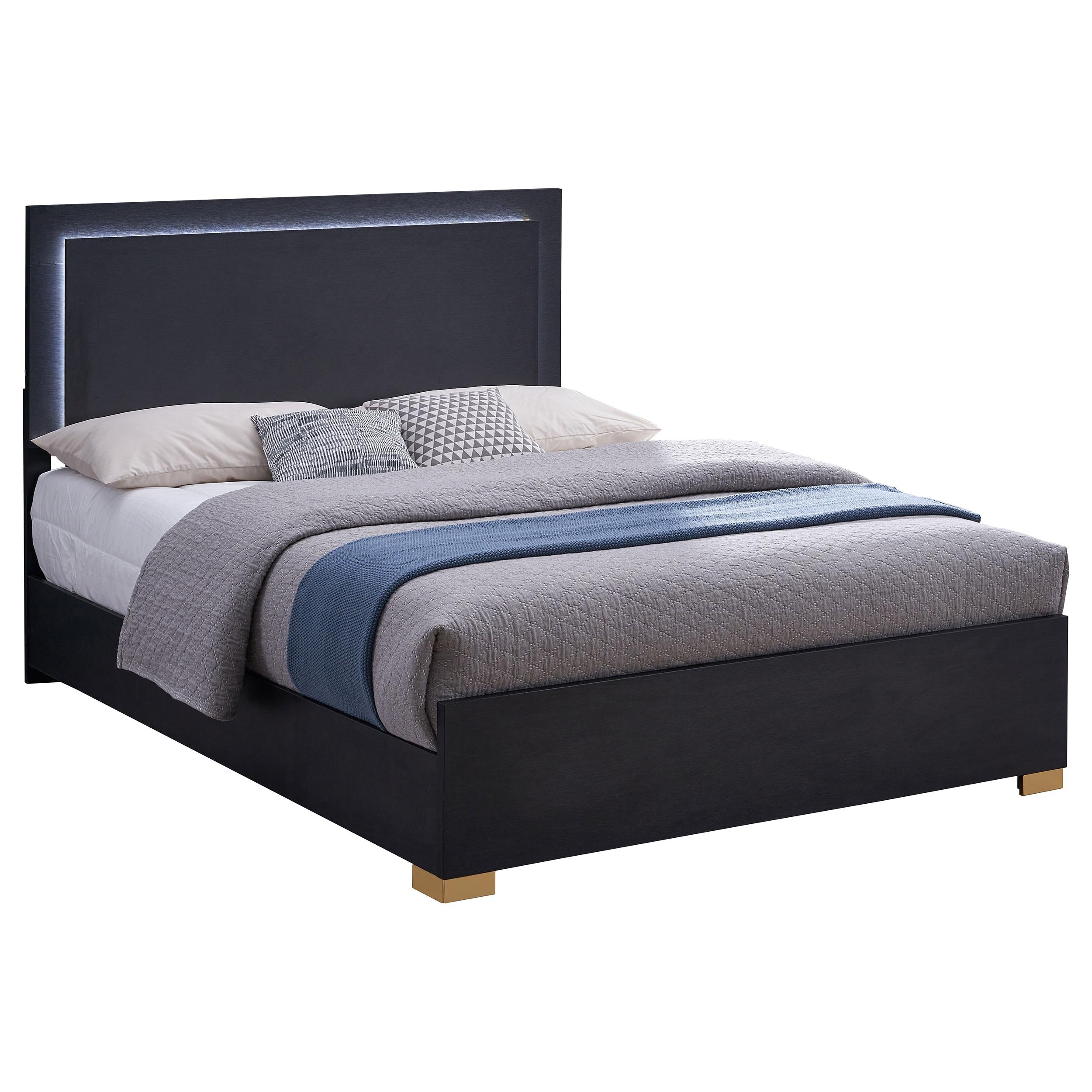  Size_Queen --  Marceline 222831Q Wood Queen LED Panel Bed - Black IMAGE 4