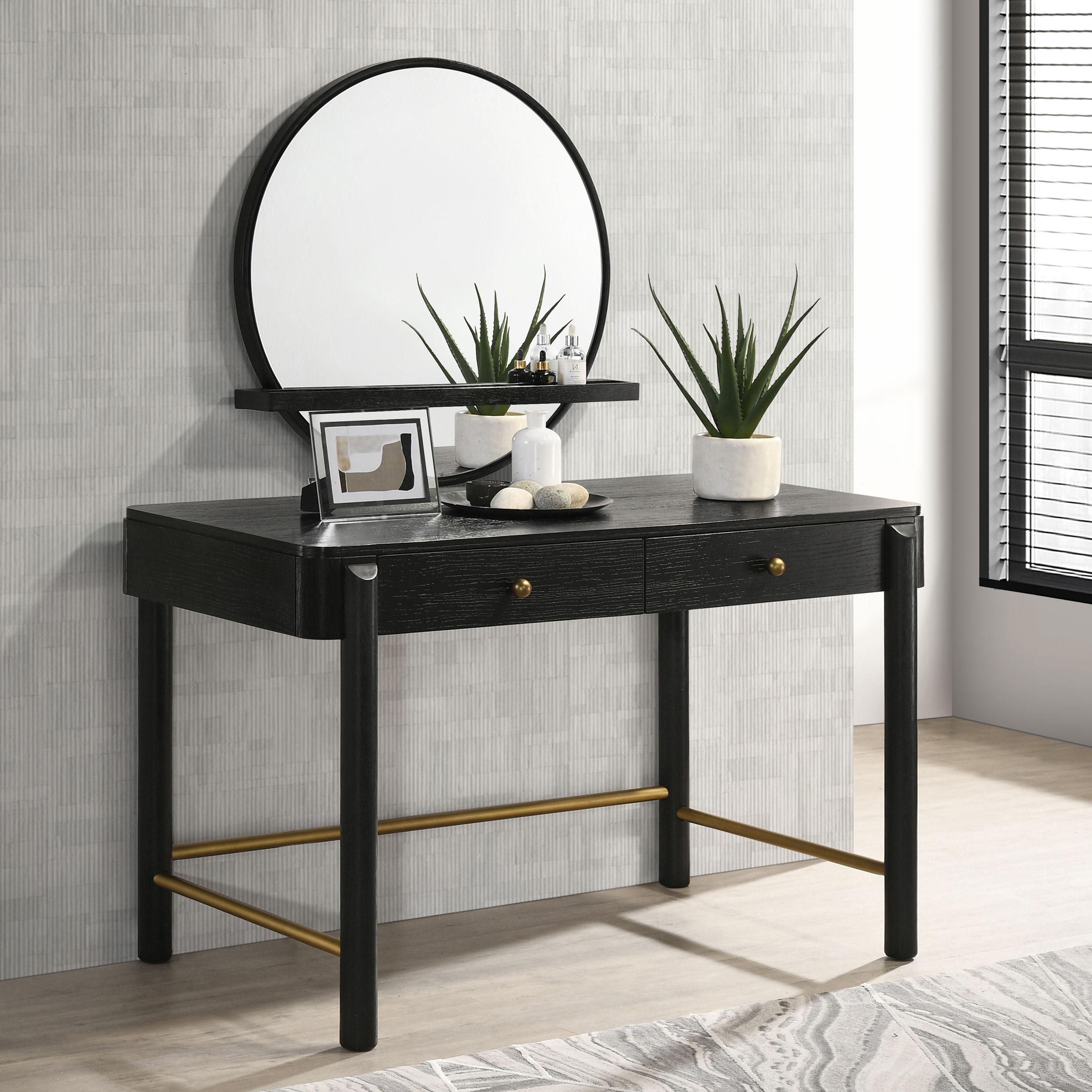  Coaster Furniture Arini 224338 Round Vanity Wall Mirror with Shelf - Black IMAGE 4