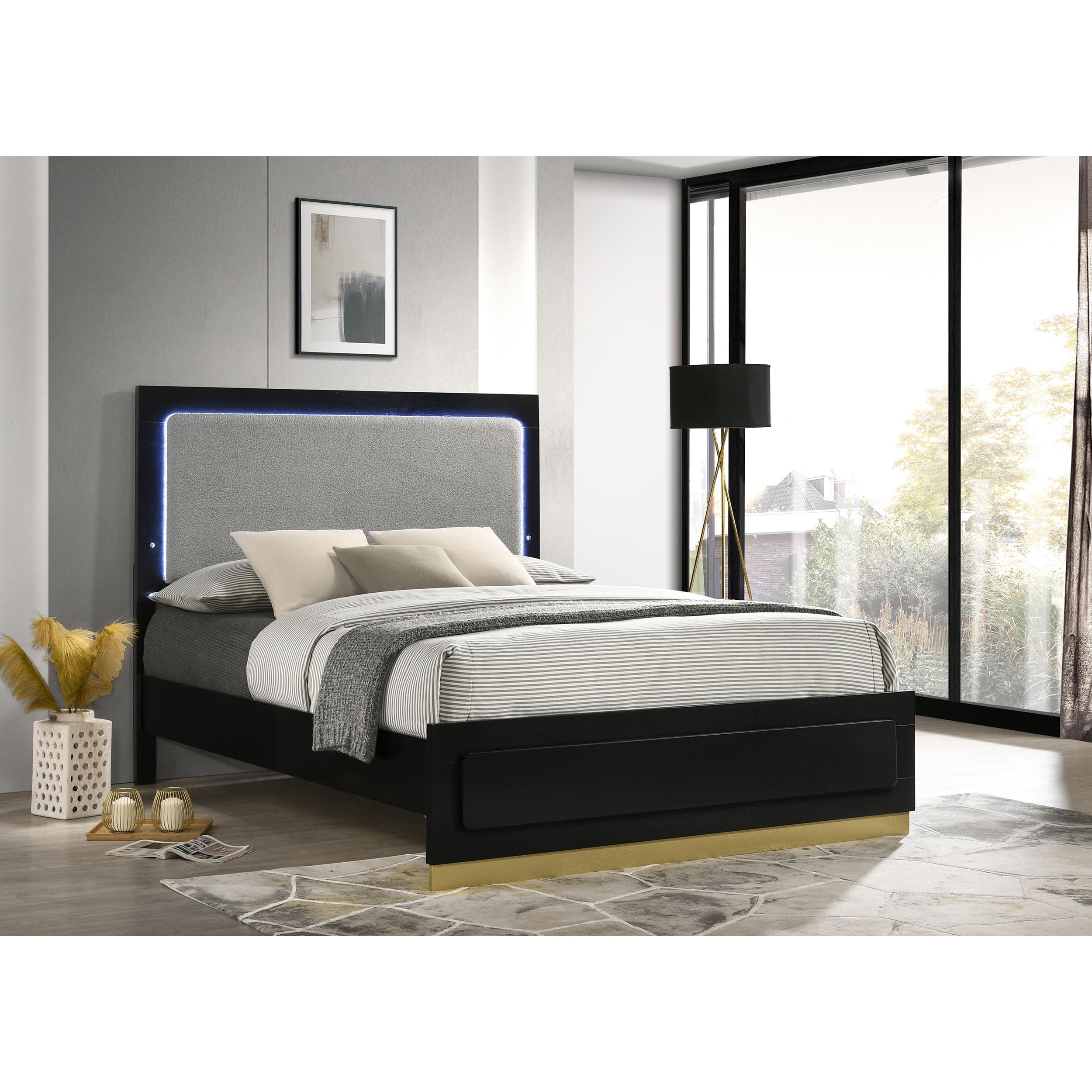  Size_California King --  Caraway 224781KW Wood California King LED Panel Bed - Black IMAGE 2