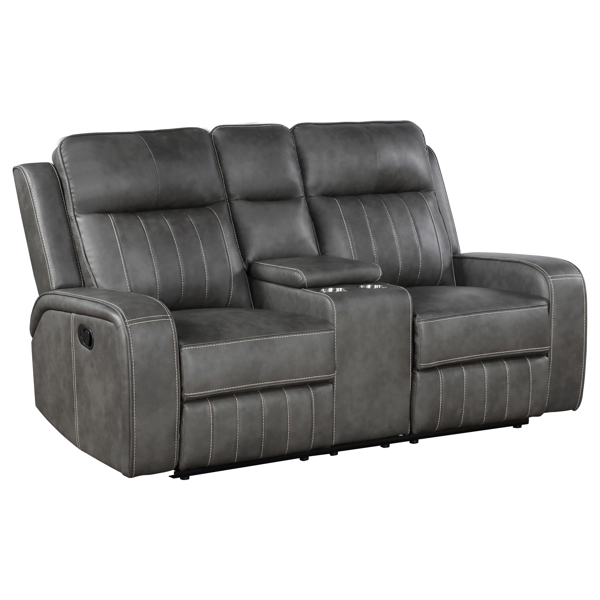  Coaster Furniture Raelynn 603192 Upholstered Track Arm Motion Loveseat - Grey IMAGE 1