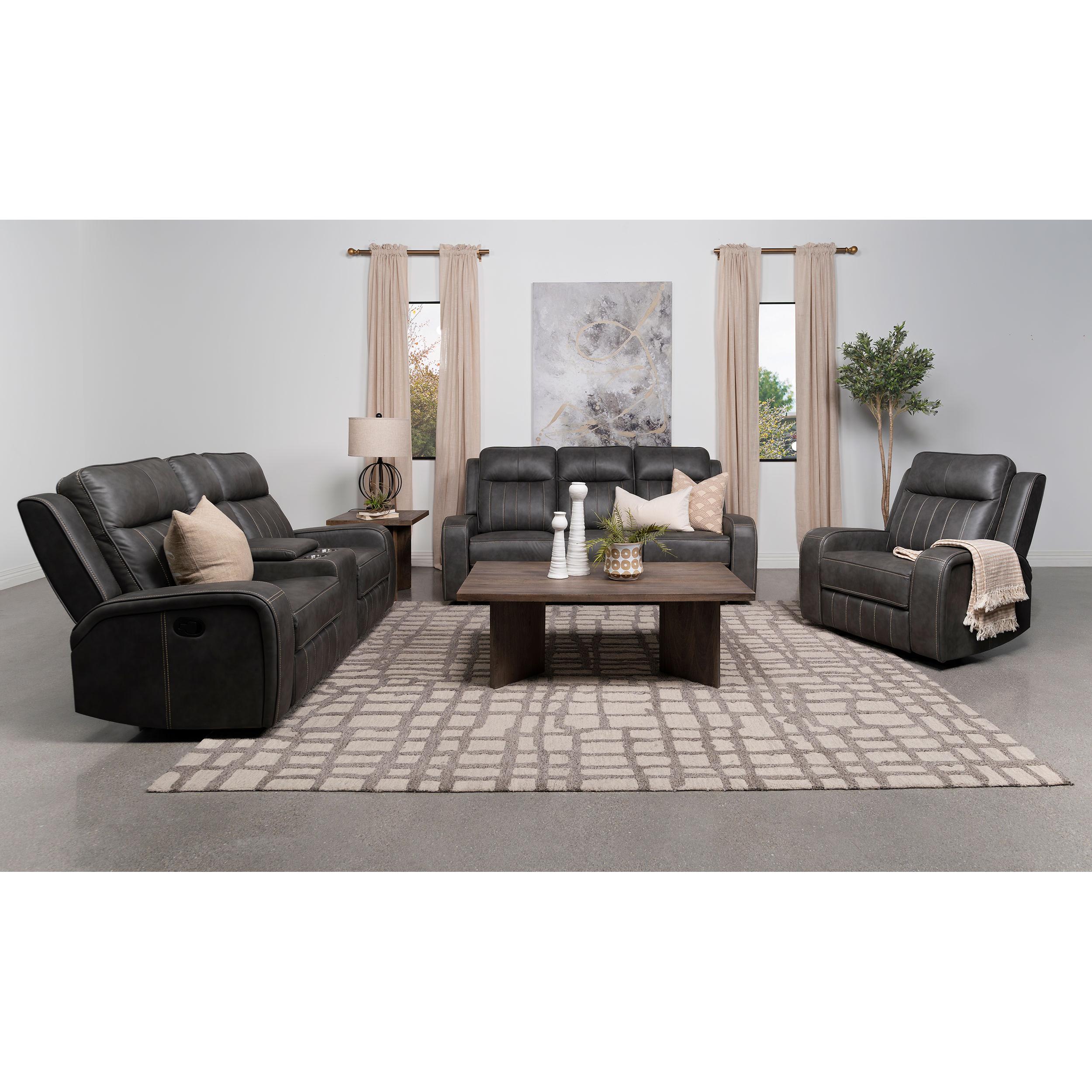  Coaster Furniture Raelynn 603192 Upholstered Track Arm Motion Loveseat - Grey IMAGE 8