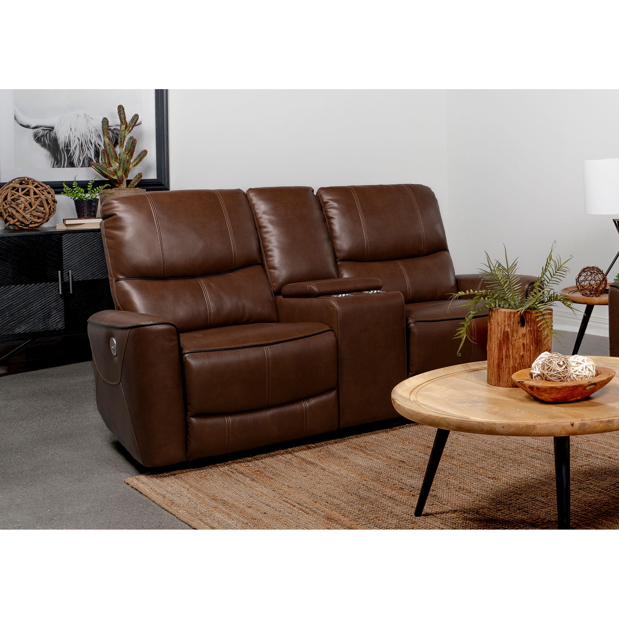  Coaster Furniture Greenfield 610265P Upholstered Power Reclining Loveseat - Saddle Brown IMAGE 7