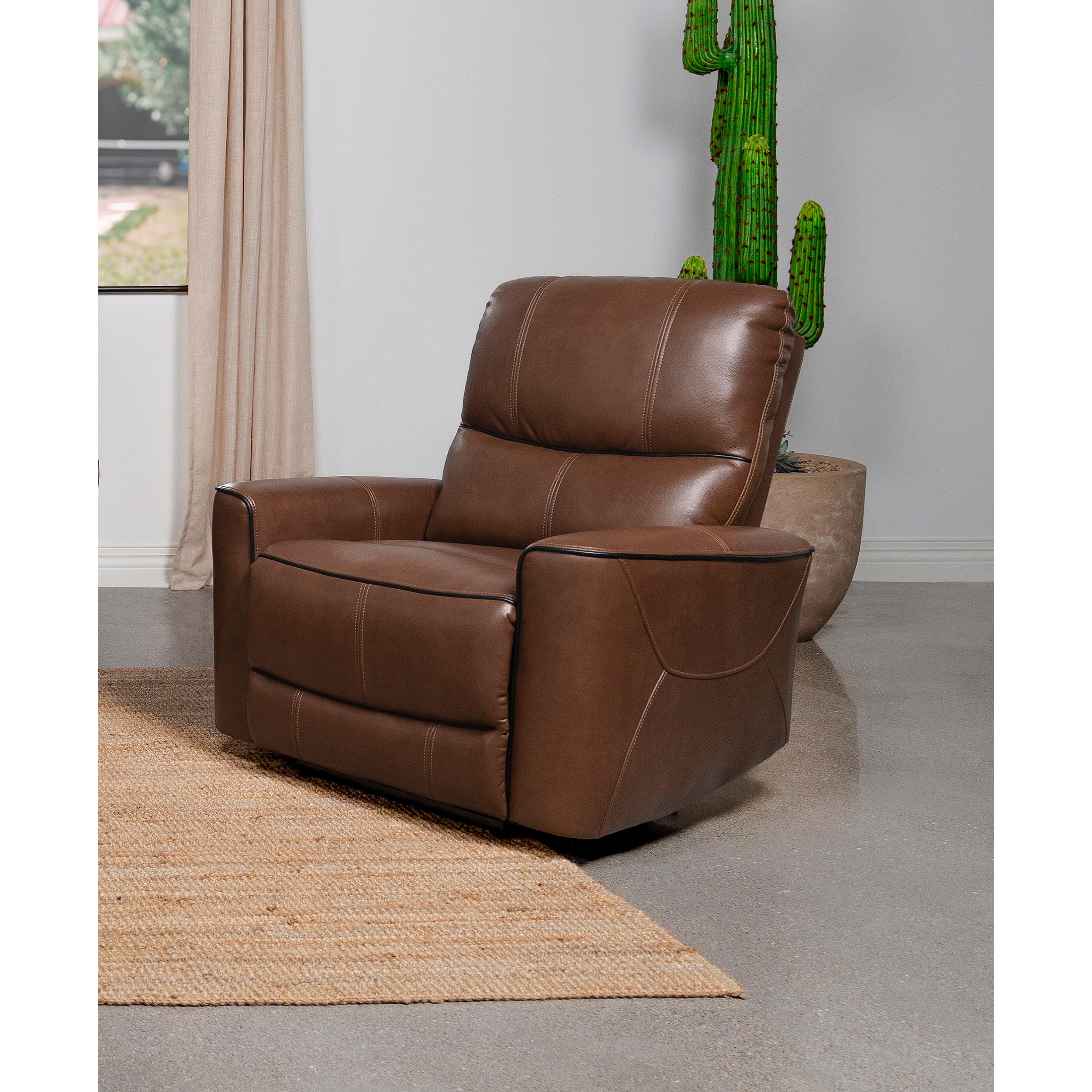  Coaster Furniture Greenfield 610266P Upholstered Power Recliner Chair - Saddle Brown IMAGE 7