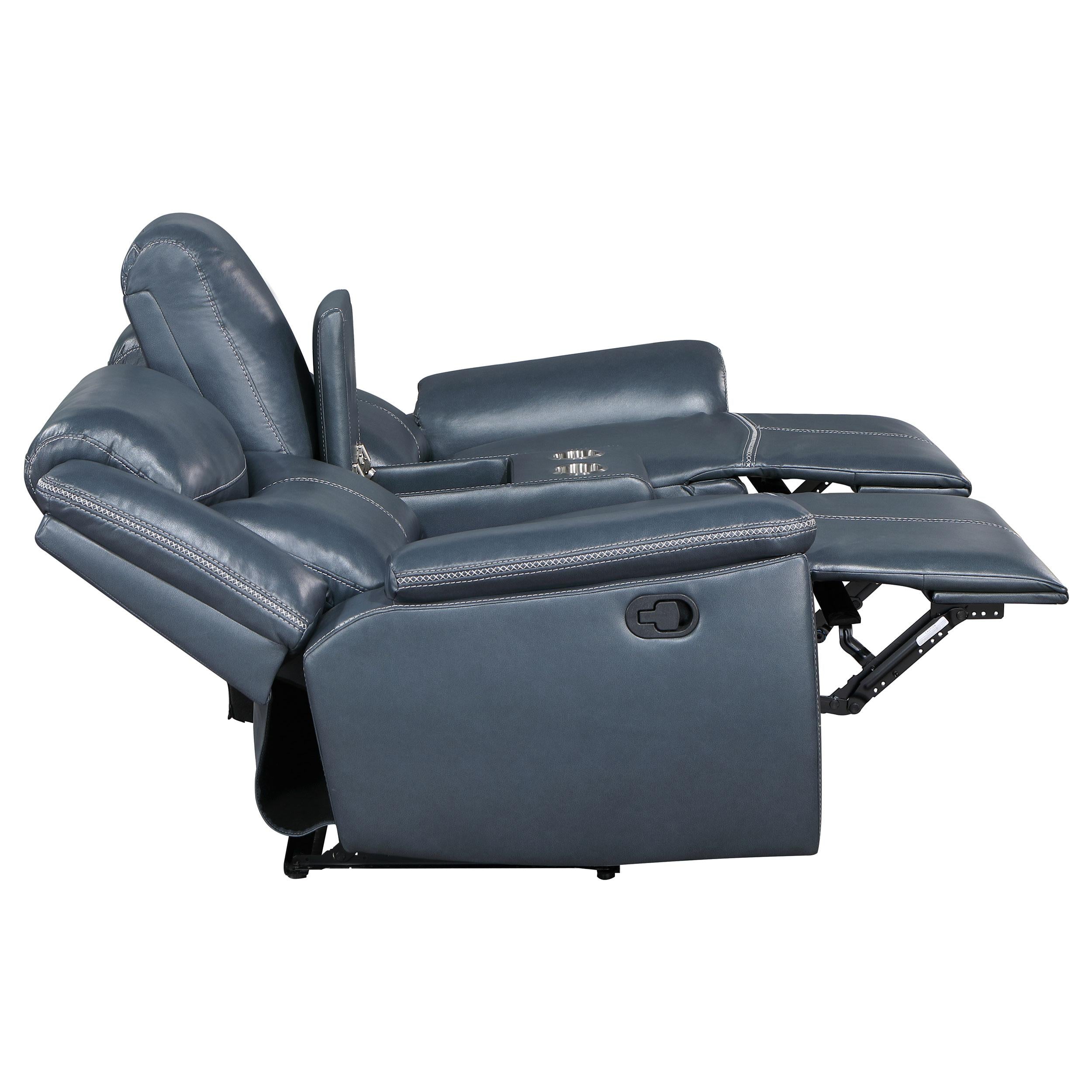  Coaster Furniture Sloane 610272 Upholstered Padded Arm Reclining Loveseat - Blue IMAGE 7