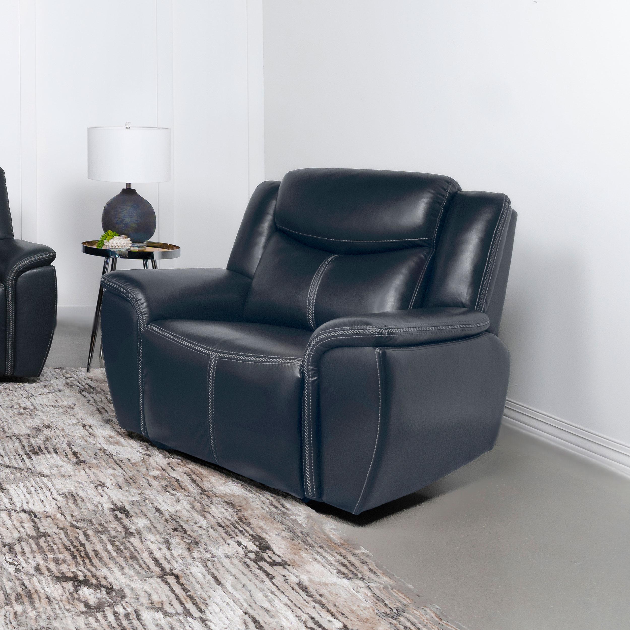  Coaster Furniture Sloane 610273 Upholstered Padded Arm Recliner Chair - Blue IMAGE 2
