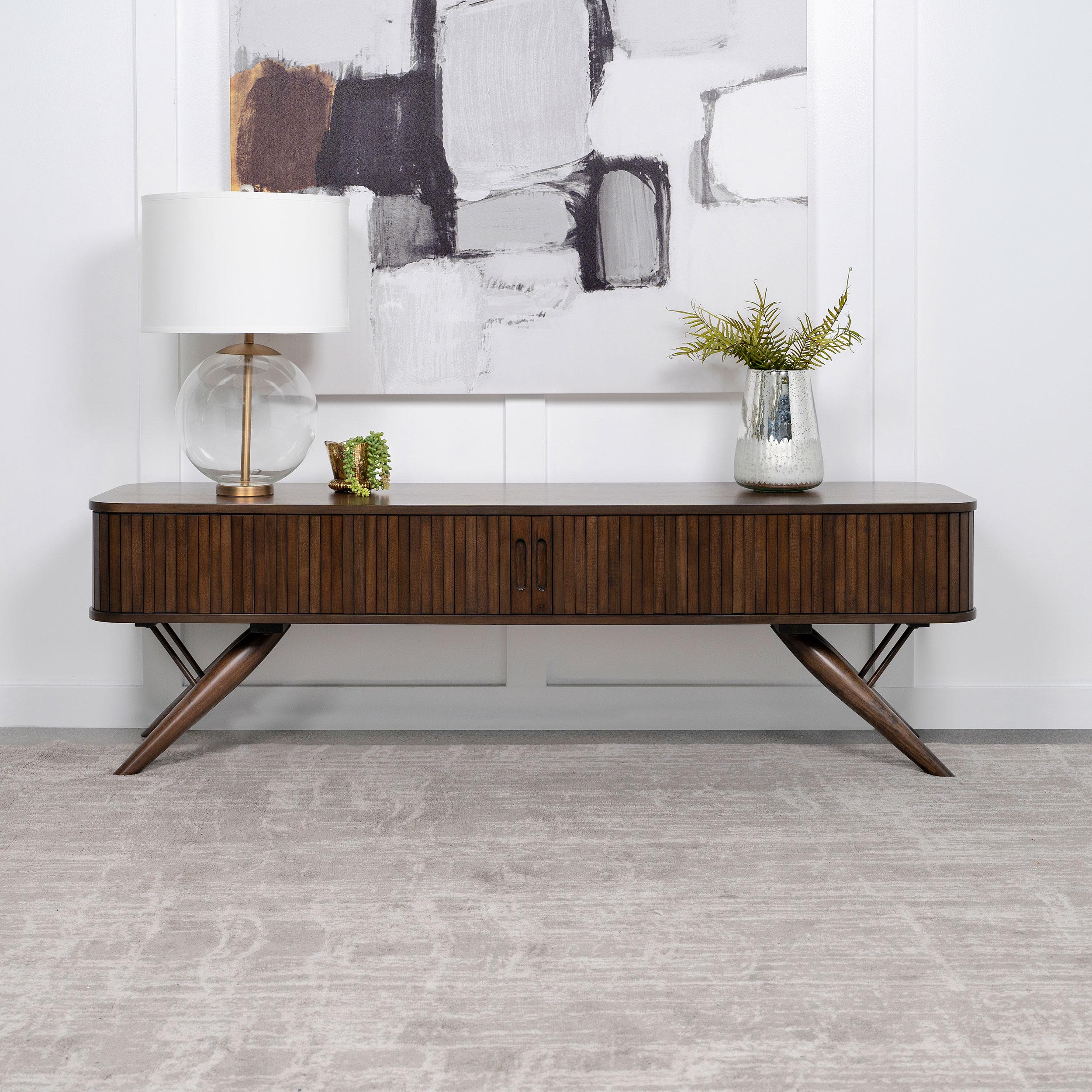  Coaster Furniture Valna 701713 Wood 71" TV Stand with Sliding Doors - Walnut IMAGE 3