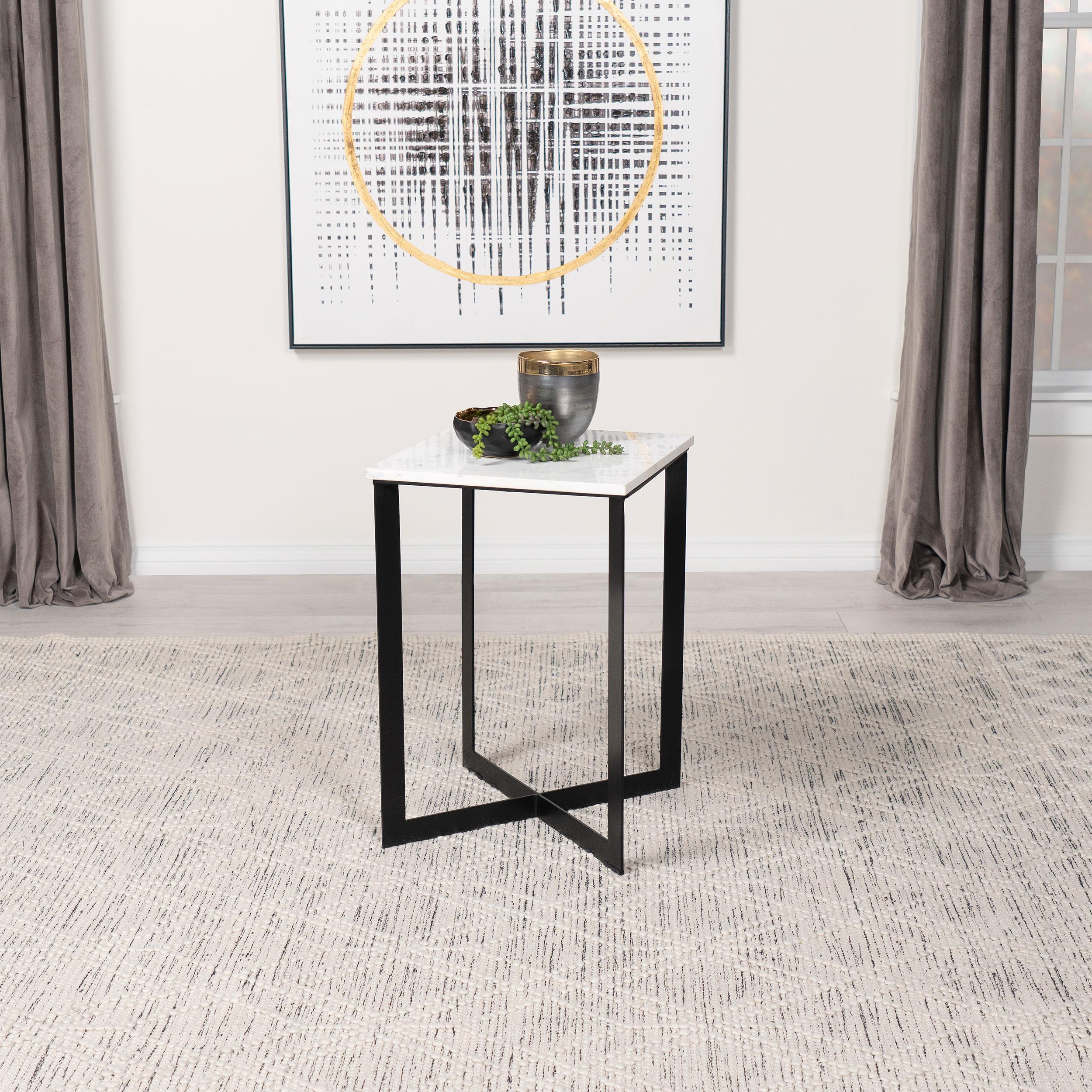 Coaster Furniture Tobin 707697 Square Marble Top End Table - White and Black IMAGE 2