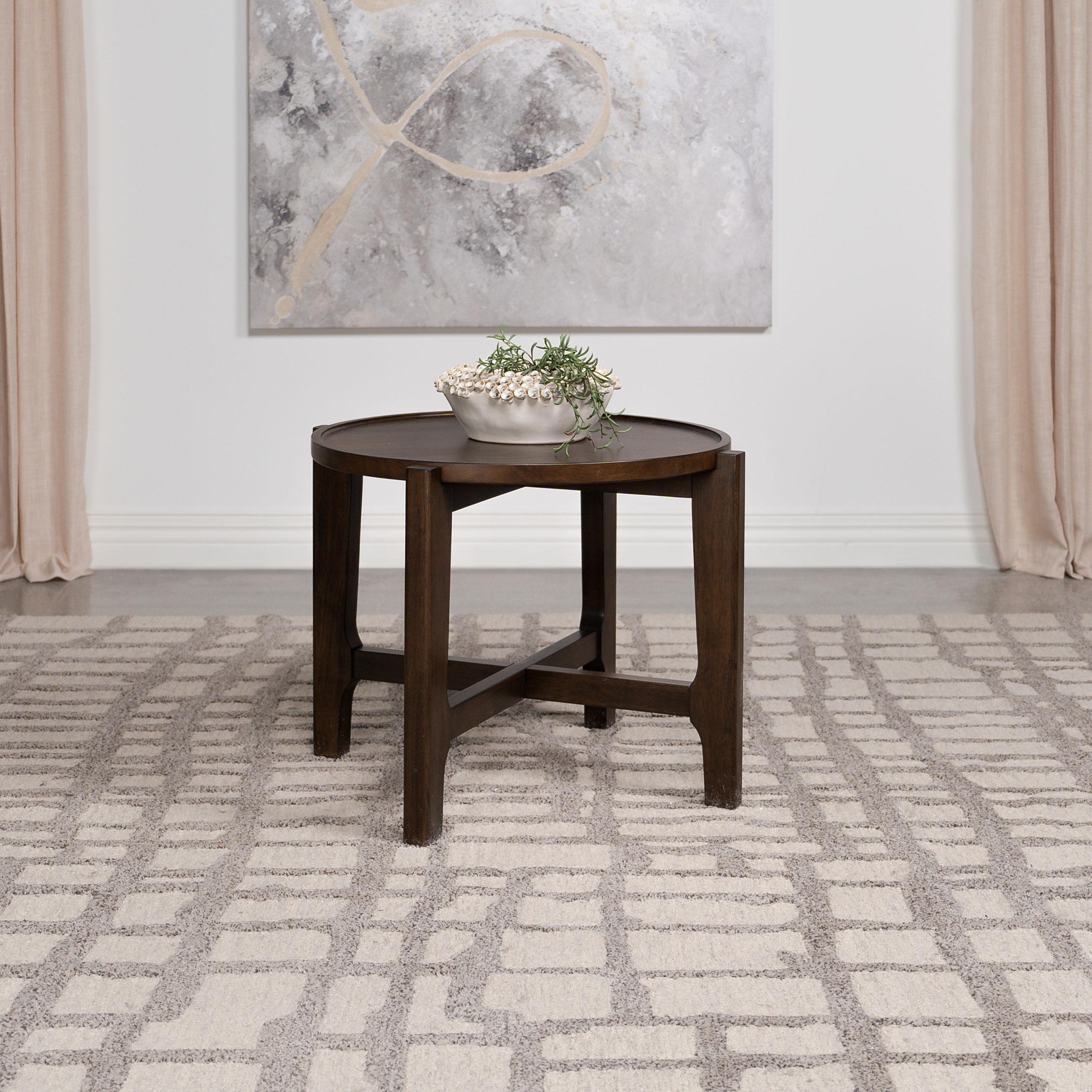  Coaster Furniture Cota 708287 Round Solid Wood End Table - Dark Brown IMAGE 2