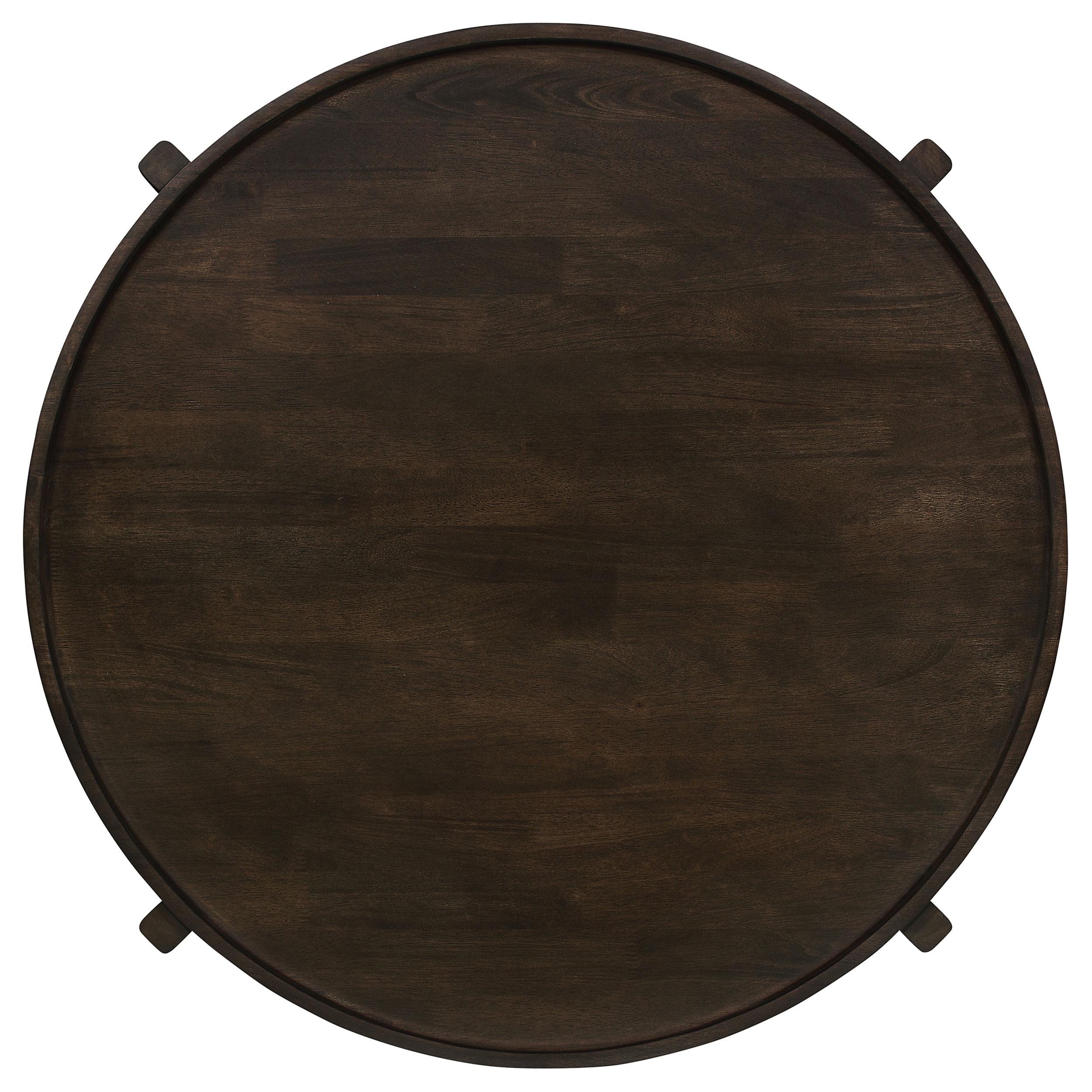  Coaster Furniture Cota 708288 Round Solid Wood Coffee Table - Dark Brown IMAGE 5