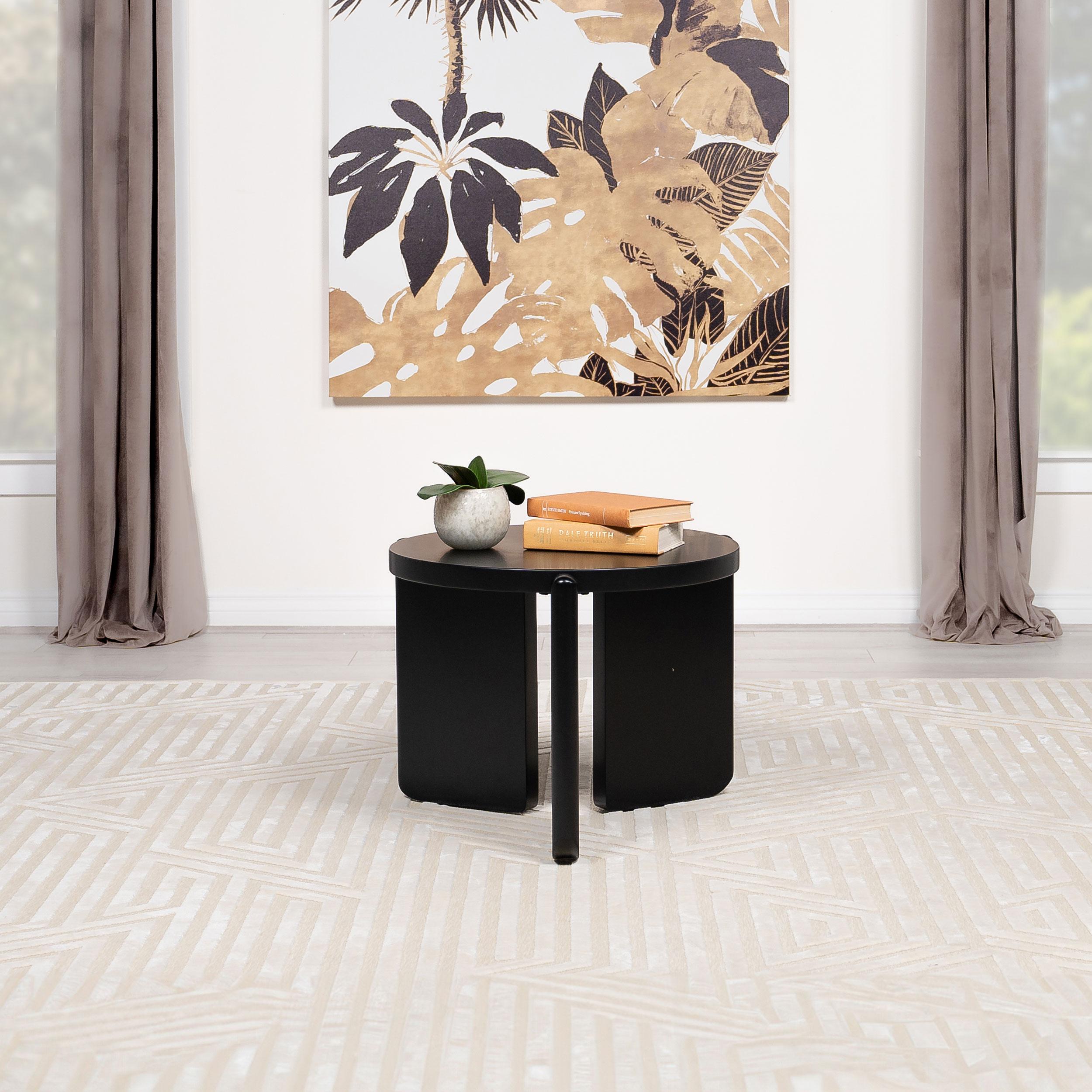  Coaster Furniture Cordova 709677 Round Solid Wood End Table - Black IMAGE 2