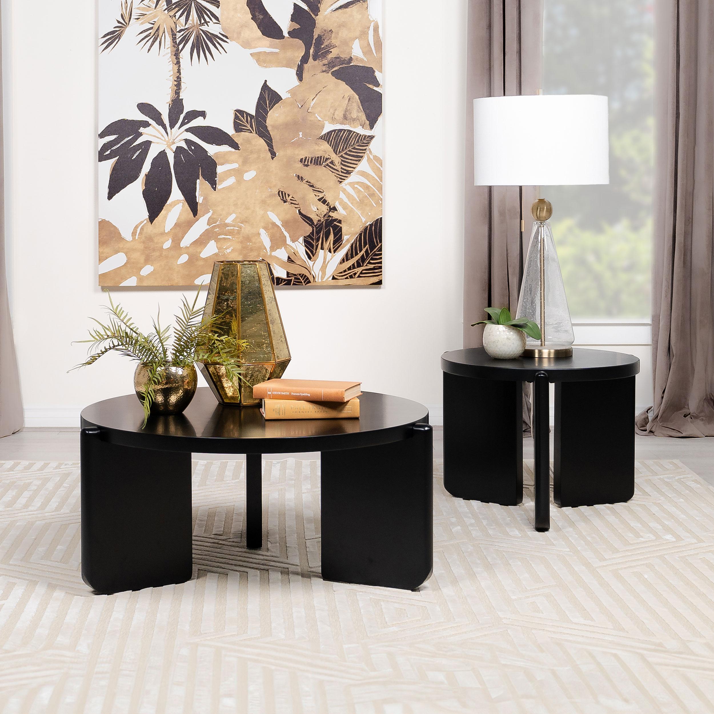  Coaster Furniture Cordova 709677 Round Solid Wood End Table - Black IMAGE 5