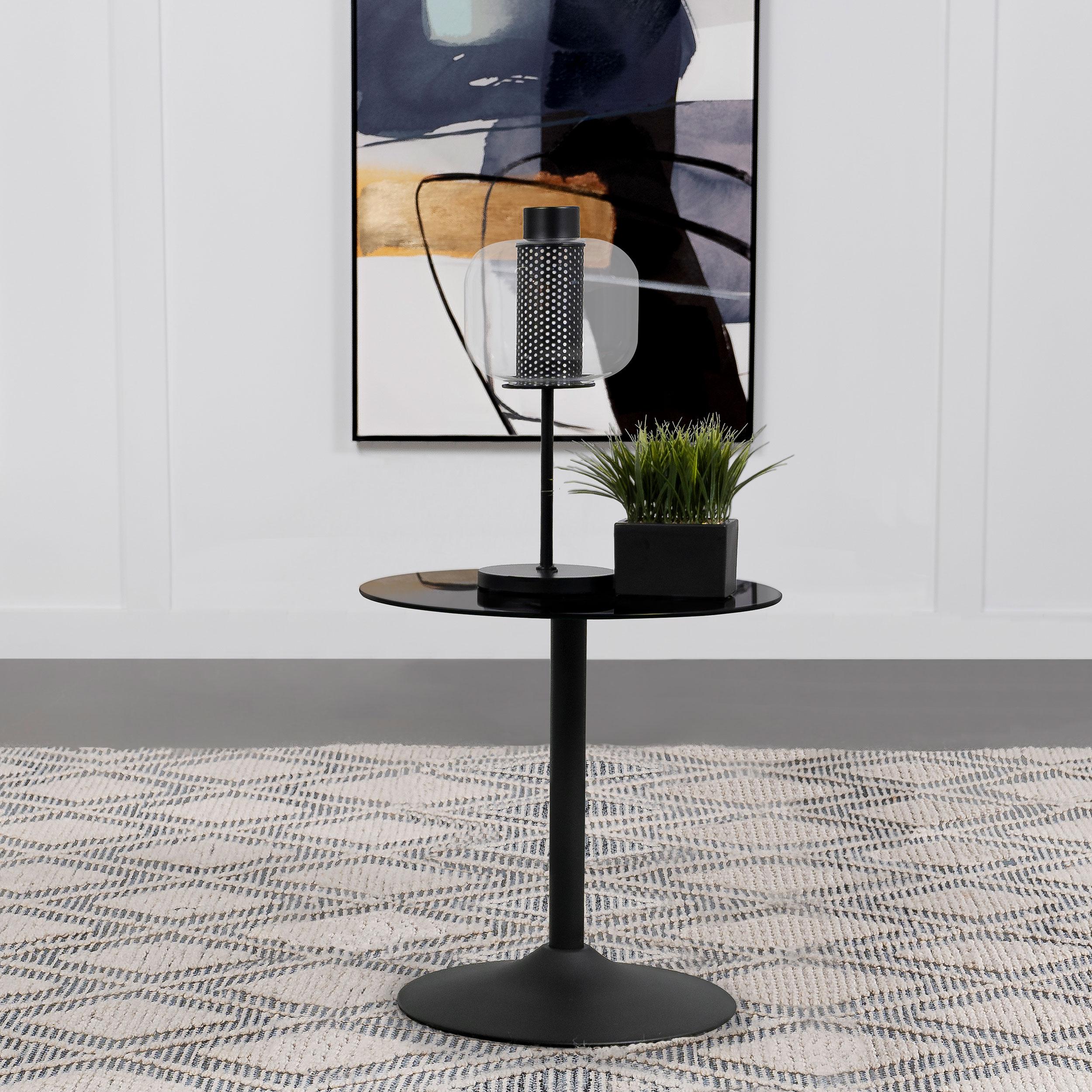  Coaster Furniture Ganso 709687 Round Metal End Table With Tempered Glass Top - Black IMAGE 2