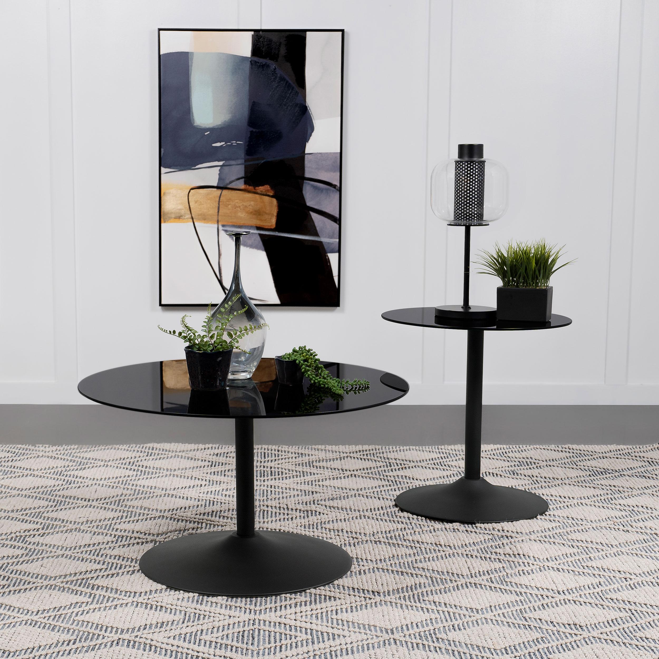 Coaster Furniture Ganso 709688 Round Metal Coffee Table With Tempered Glass Top - Black IMAGE 3
