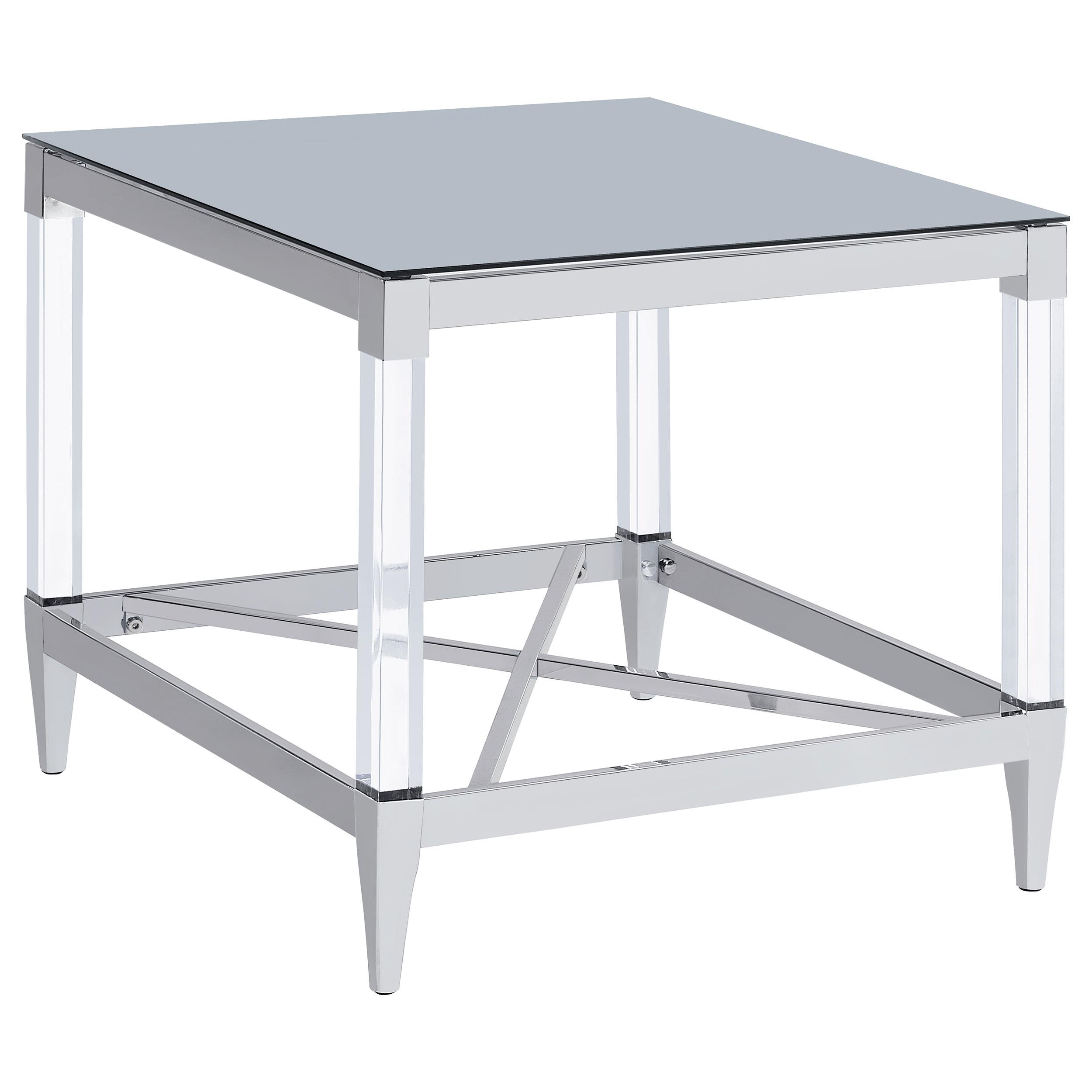  Coaster Furniture Lindley 709727 Square Tempered Mirror Acrylic Side End Table - Chrome IMAGE 1