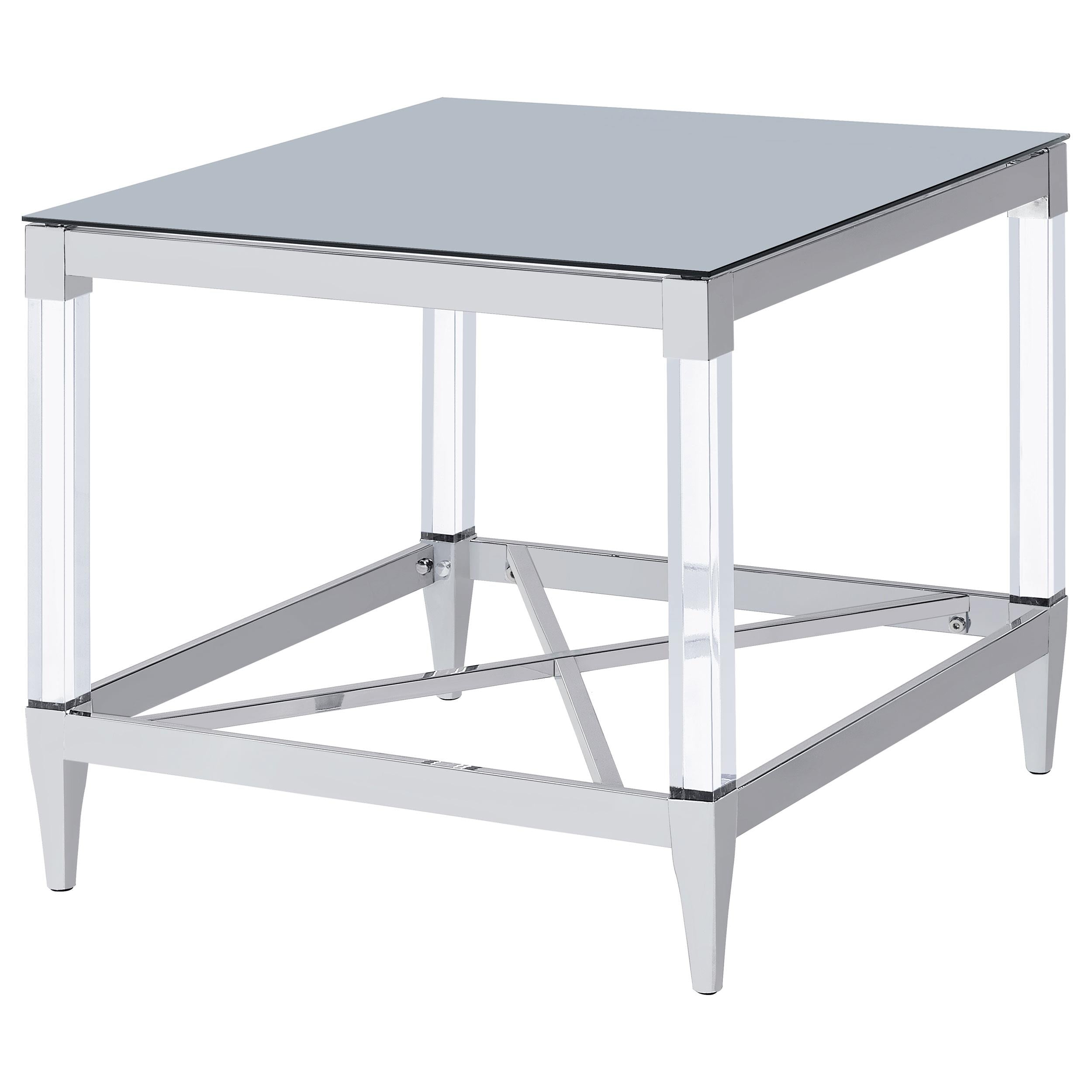  Coaster Furniture Lindley 709727 Square Tempered Mirror Acrylic Side End Table - Chrome IMAGE 3