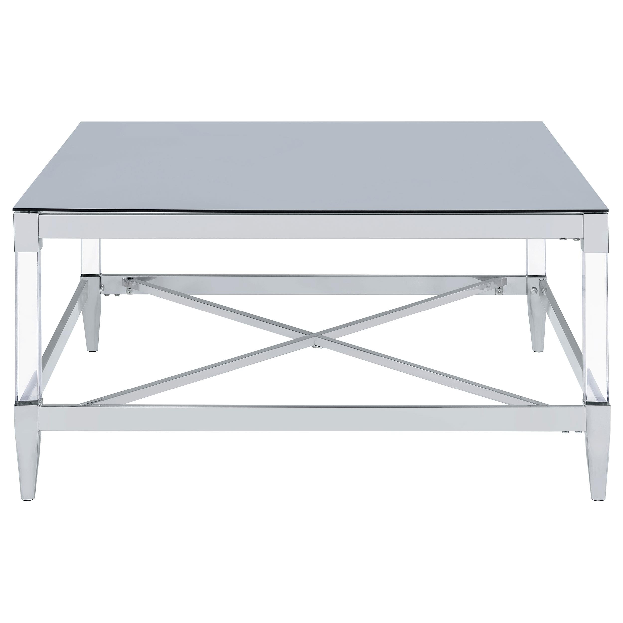  Coaster Furniture Lindley 709728 Square Tempered Mirror Acrylic Coffee Table - Chrome IMAGE 2
