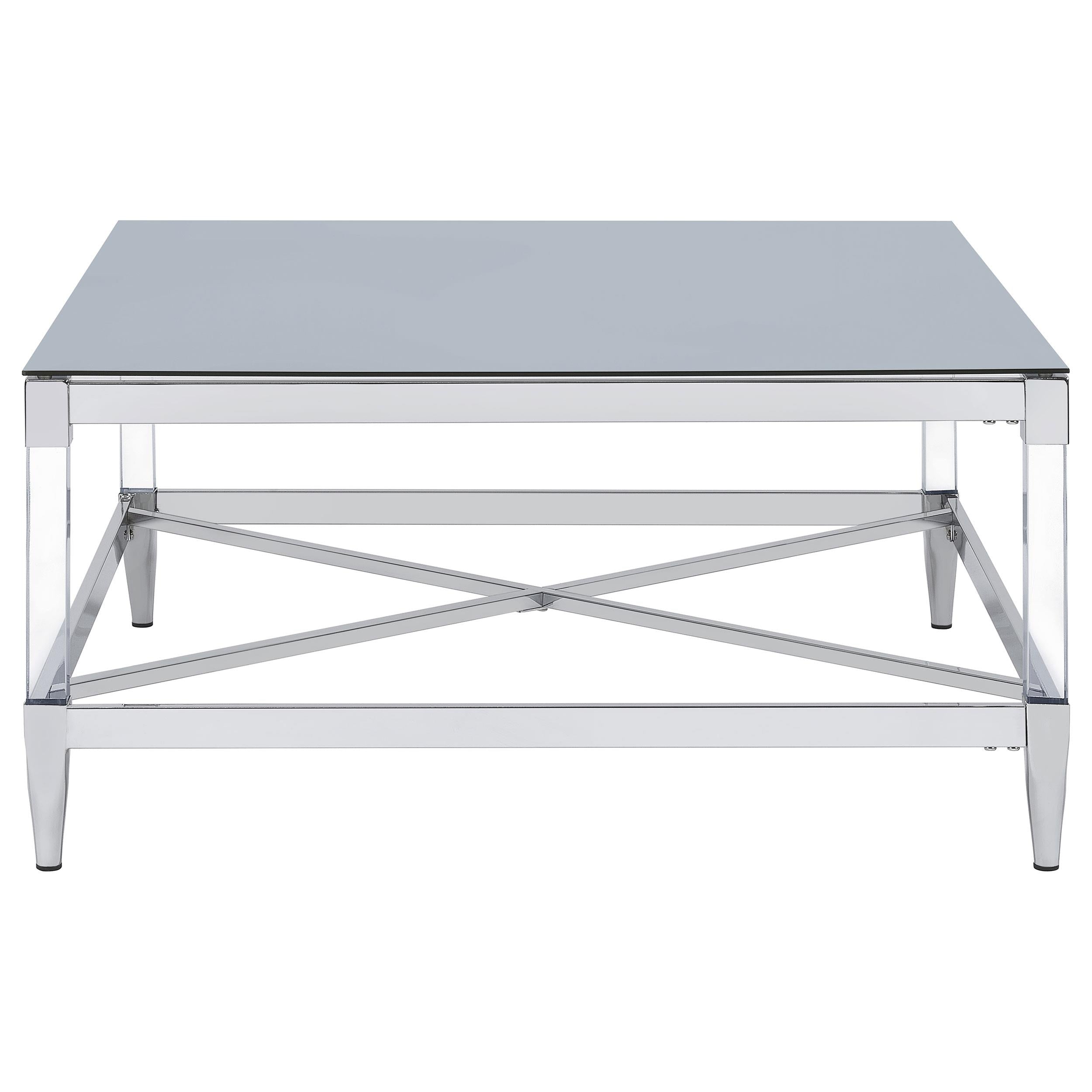  Coaster Furniture Lindley 709728 Square Tempered Mirror Acrylic Coffee Table - Chrome IMAGE 4