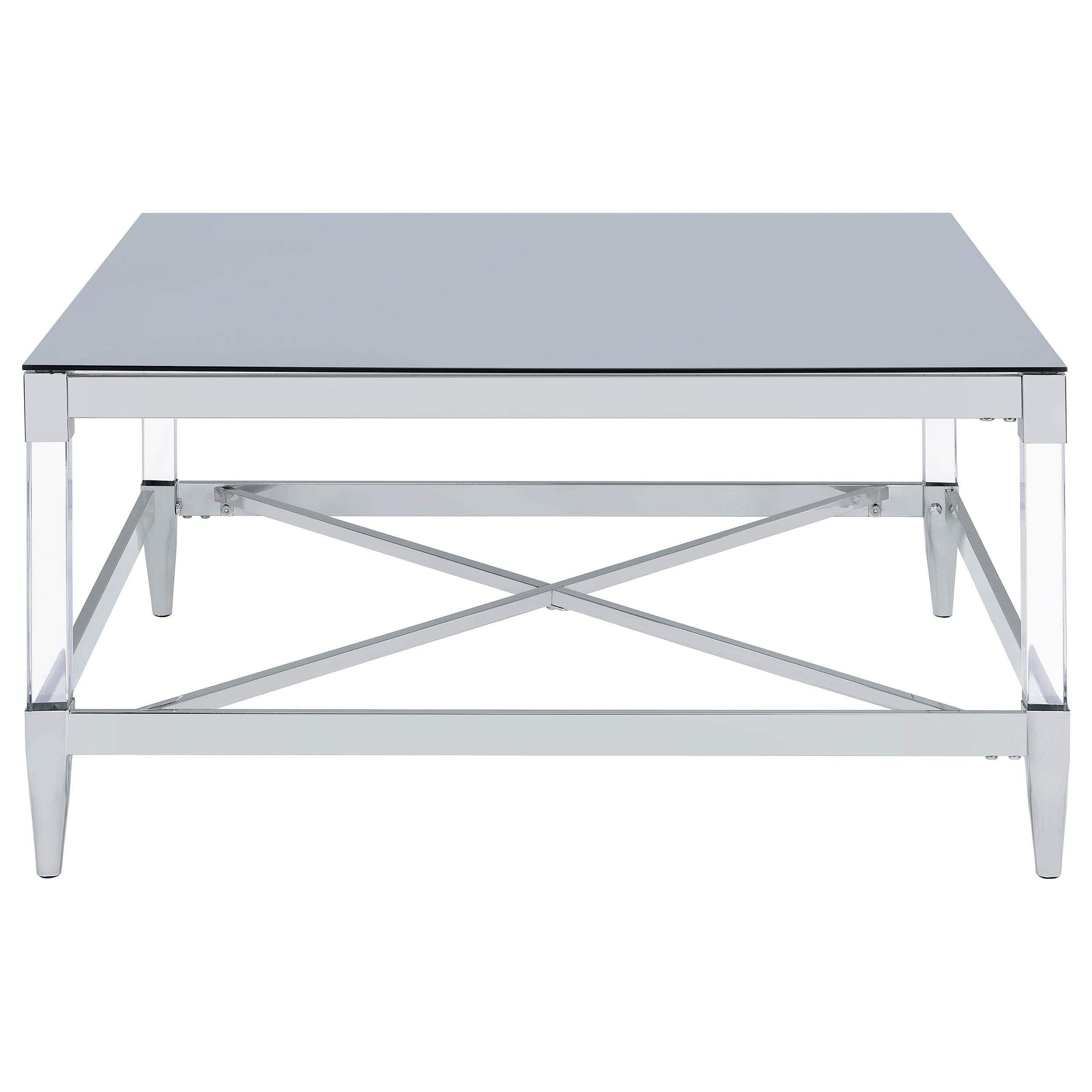  Coaster Furniture Lindley 709728 Square Tempered Mirror Acrylic Coffee Table - Chrome IMAGE 5