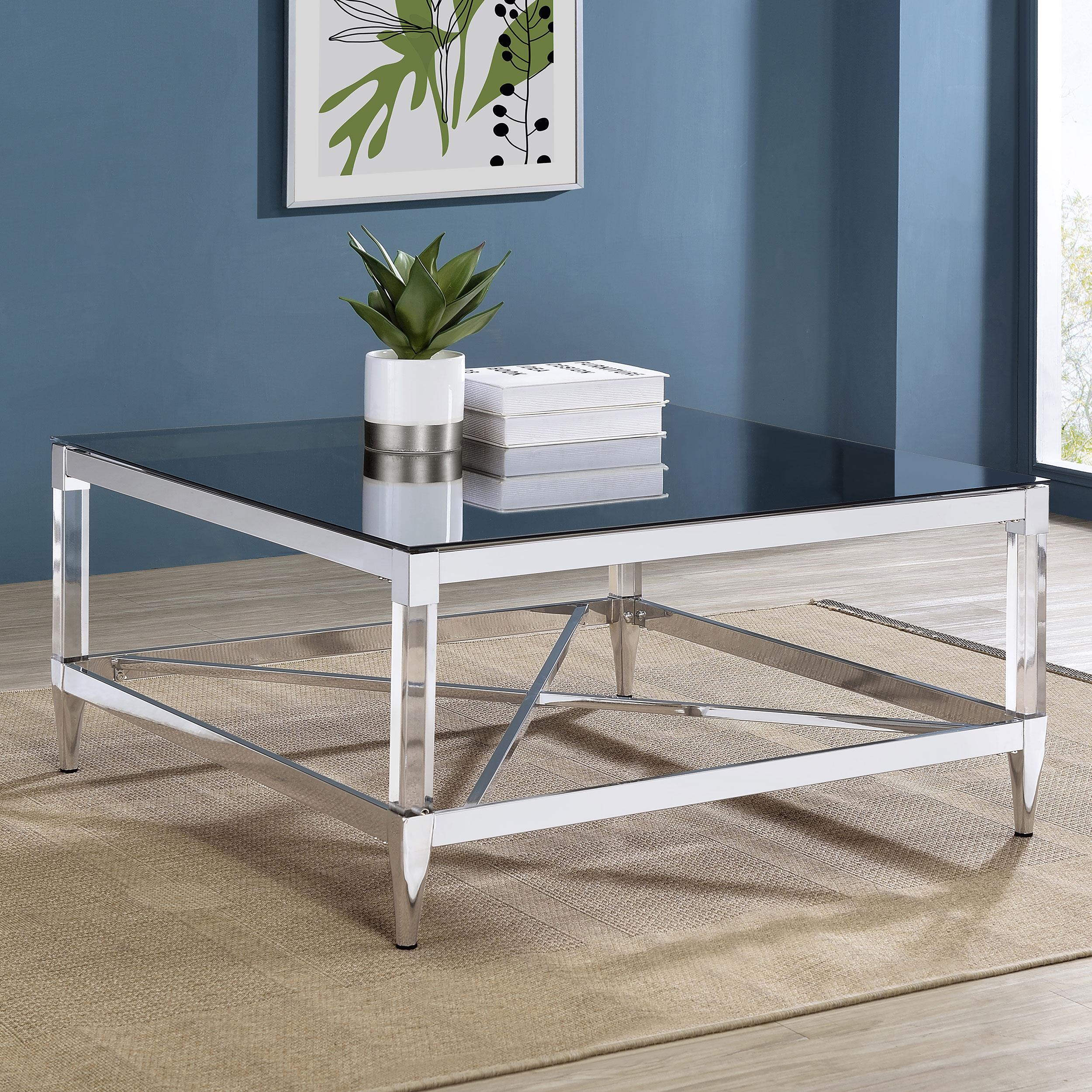  Coaster Furniture Lindley 709728 Square Tempered Mirror Acrylic Coffee Table - Chrome IMAGE 7