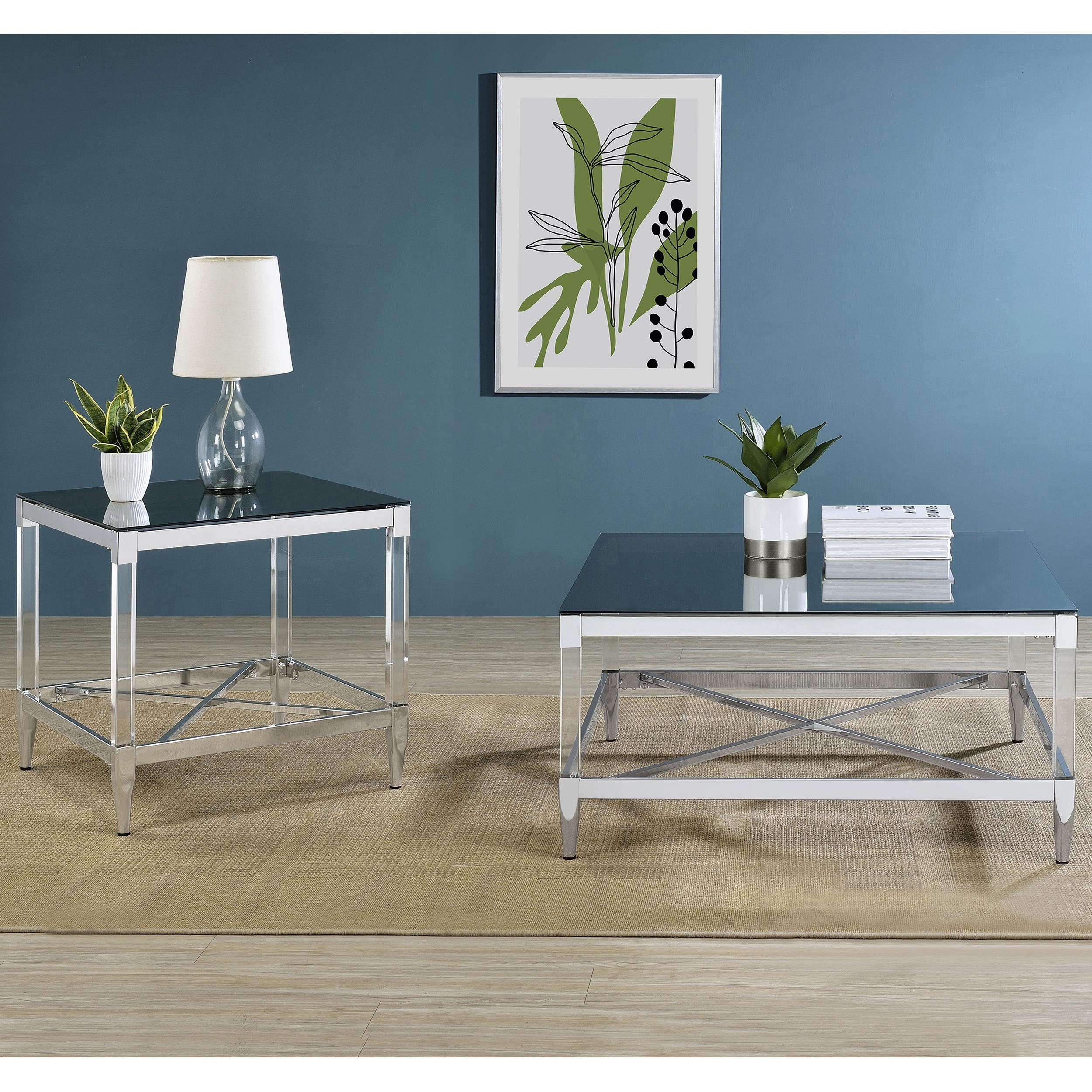  Coaster Furniture Lindley 709728 Square Tempered Mirror Acrylic Coffee Table - Chrome IMAGE 8