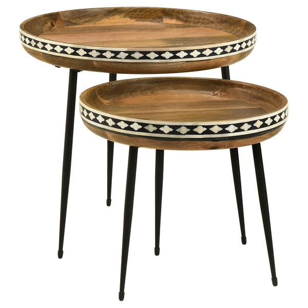 Coaster Furniture Ollie 930193 2-piece Solid Wood Bone Inlay Nesting Table - Natural
