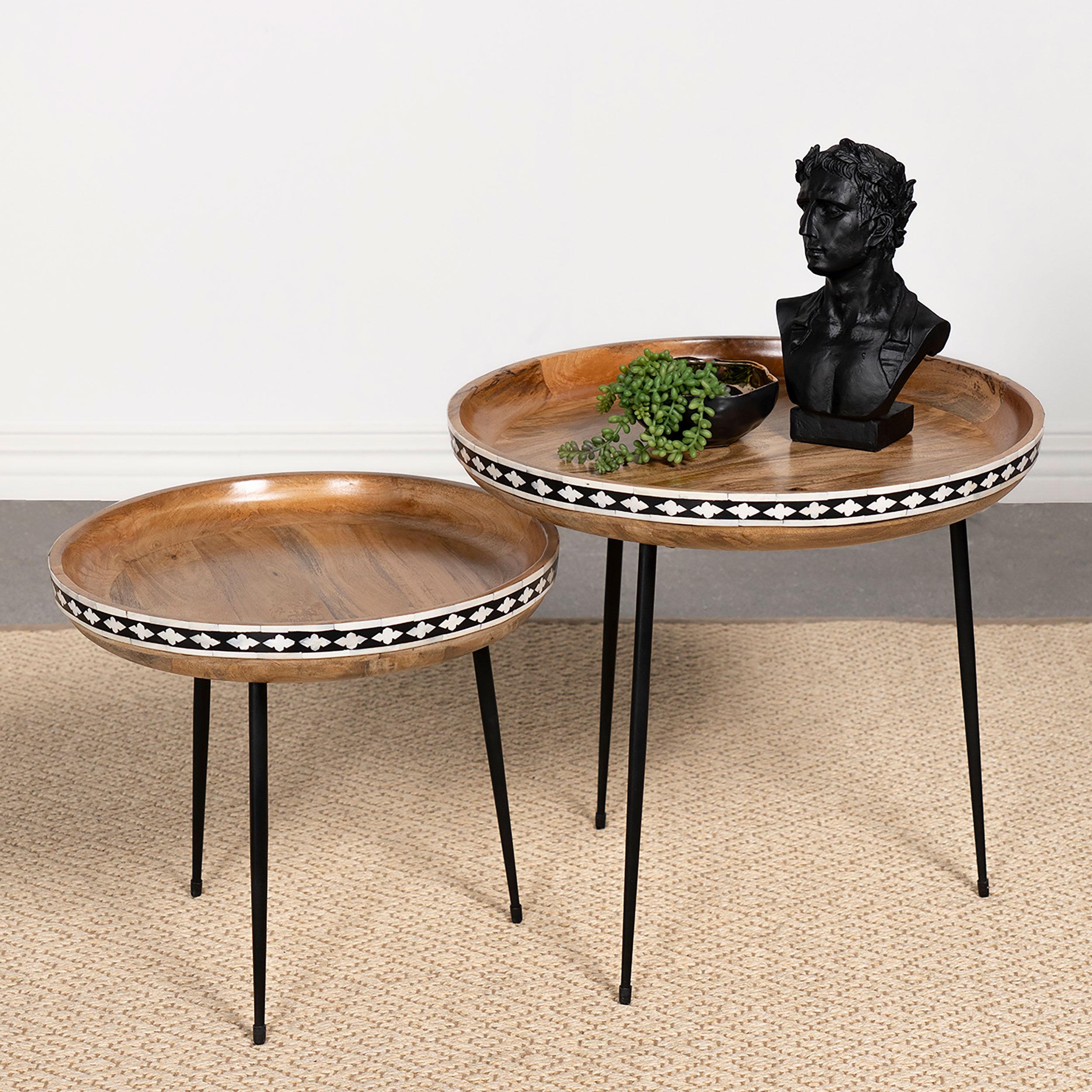 Coaster Furniture Ollie 930193 2-piece Solid Wood Bone Inlay Nesting Table - Natural IMAGE 2