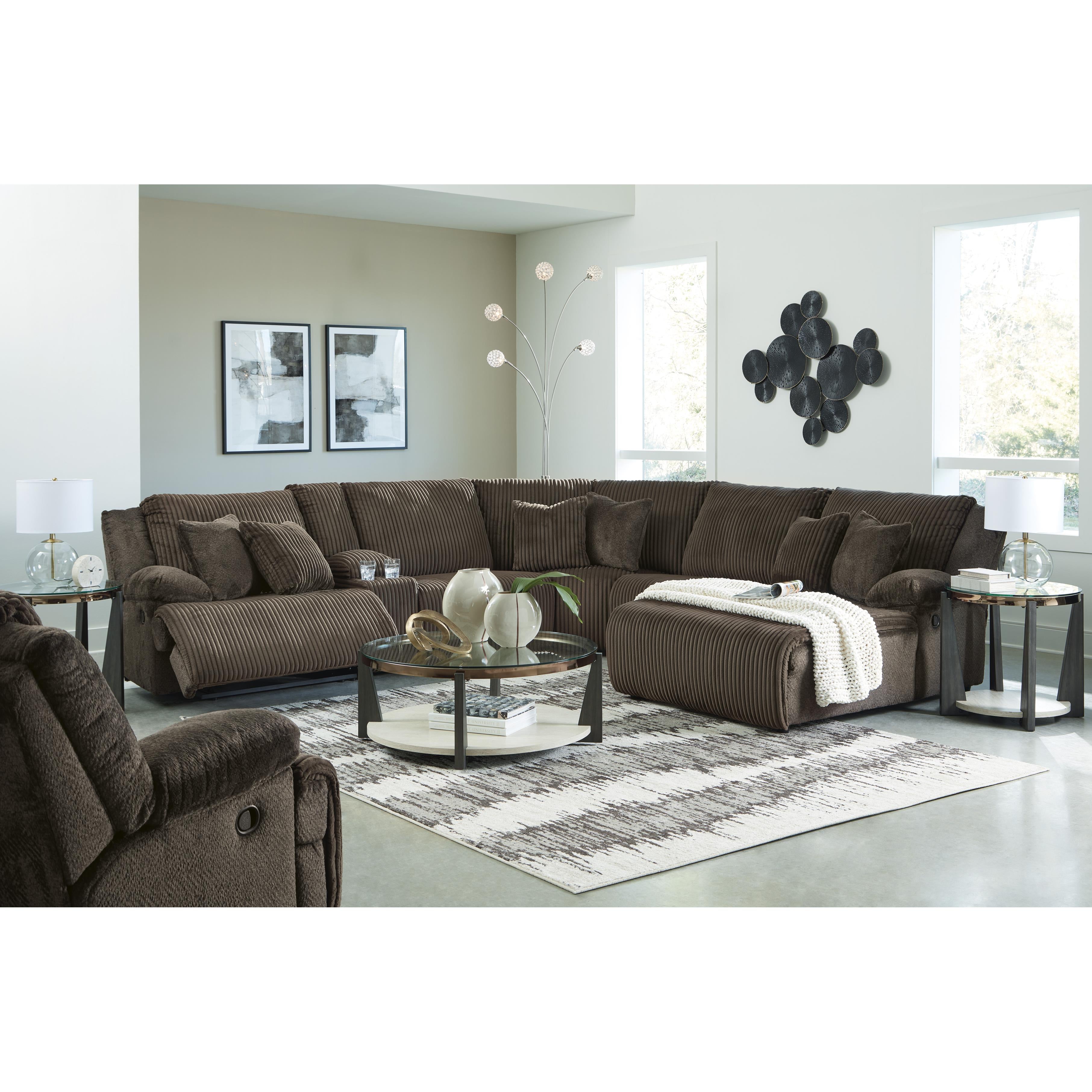  Manufacturer Color_Chocolate --  Signature Design by Ashley Top Tier Reclining Fabric 6 pc Sectional IMAGE 6