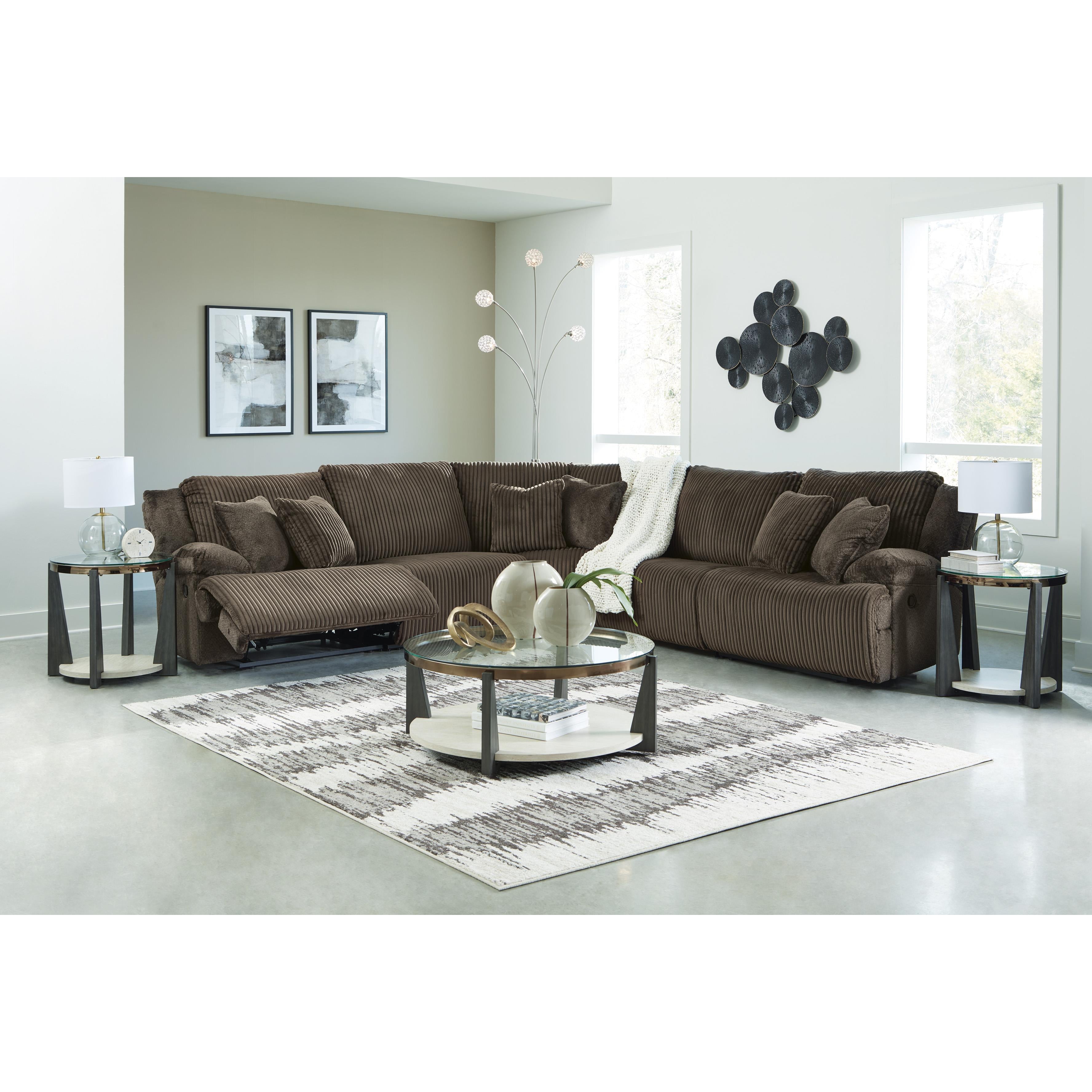  Manufacturer Color_Chocolate --  Signature Design by Ashley Top Tier Reclining Fabric 5 pc Sectional IMAGE 5